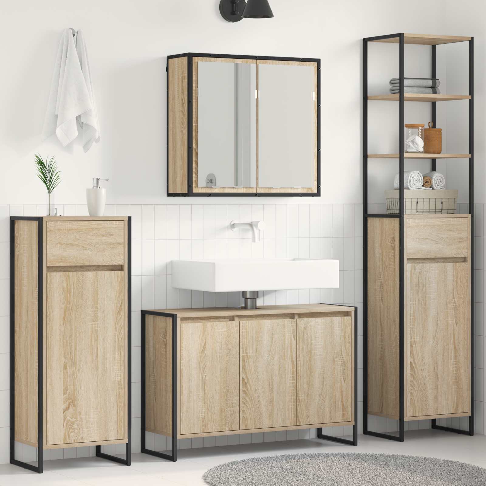 Badezimmermöbel-Set 4 Stk. Sonoma-Eiche Holzwerkstoff