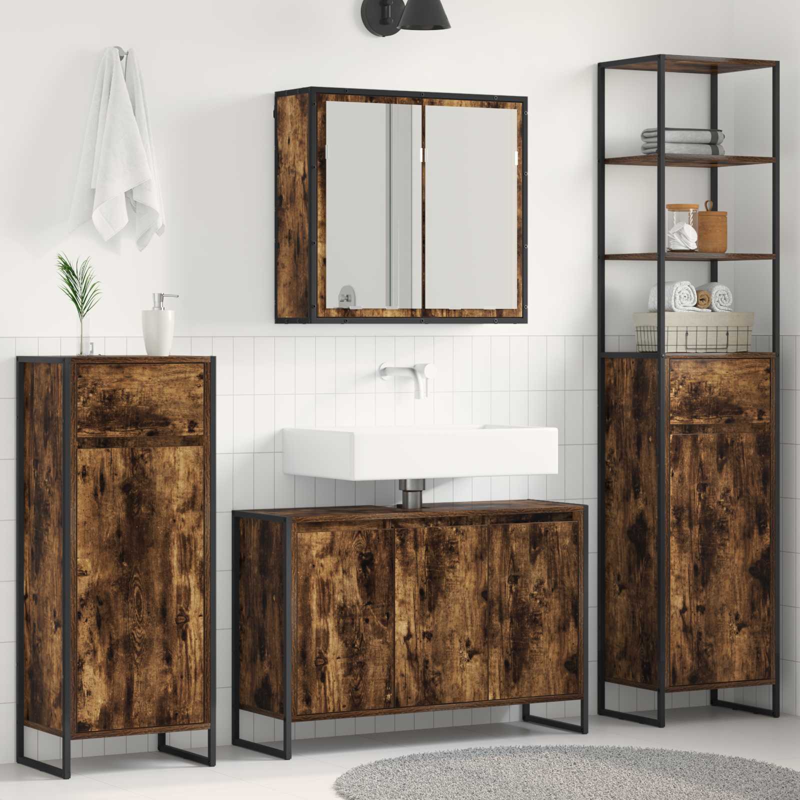 Badezimmermöbel-Set 4 Stk. Räuchereiche Holzwerkstoff
