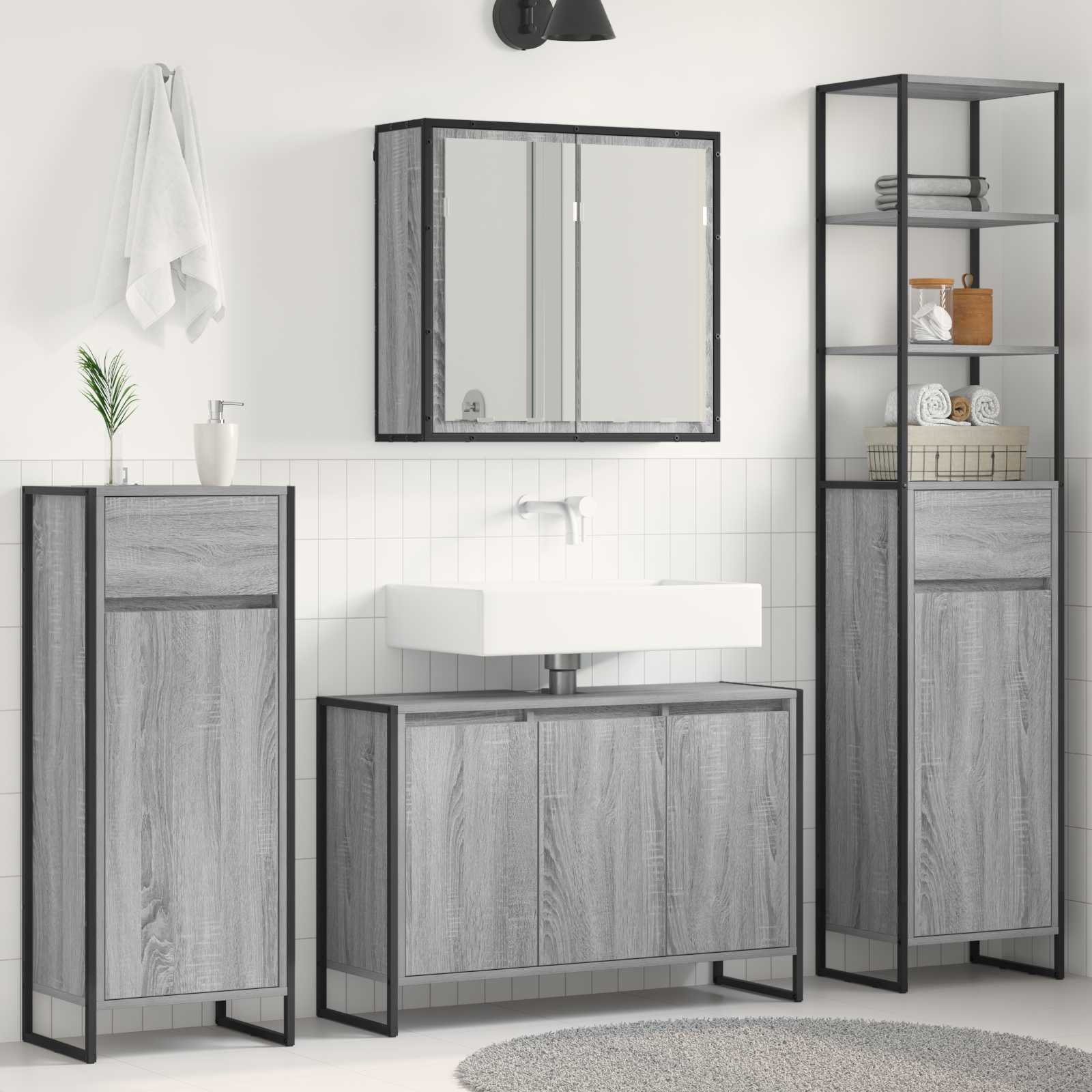 Badezimmermöbel-Set 4 Stk. Sonoma-Grau Holzwerkstoff
