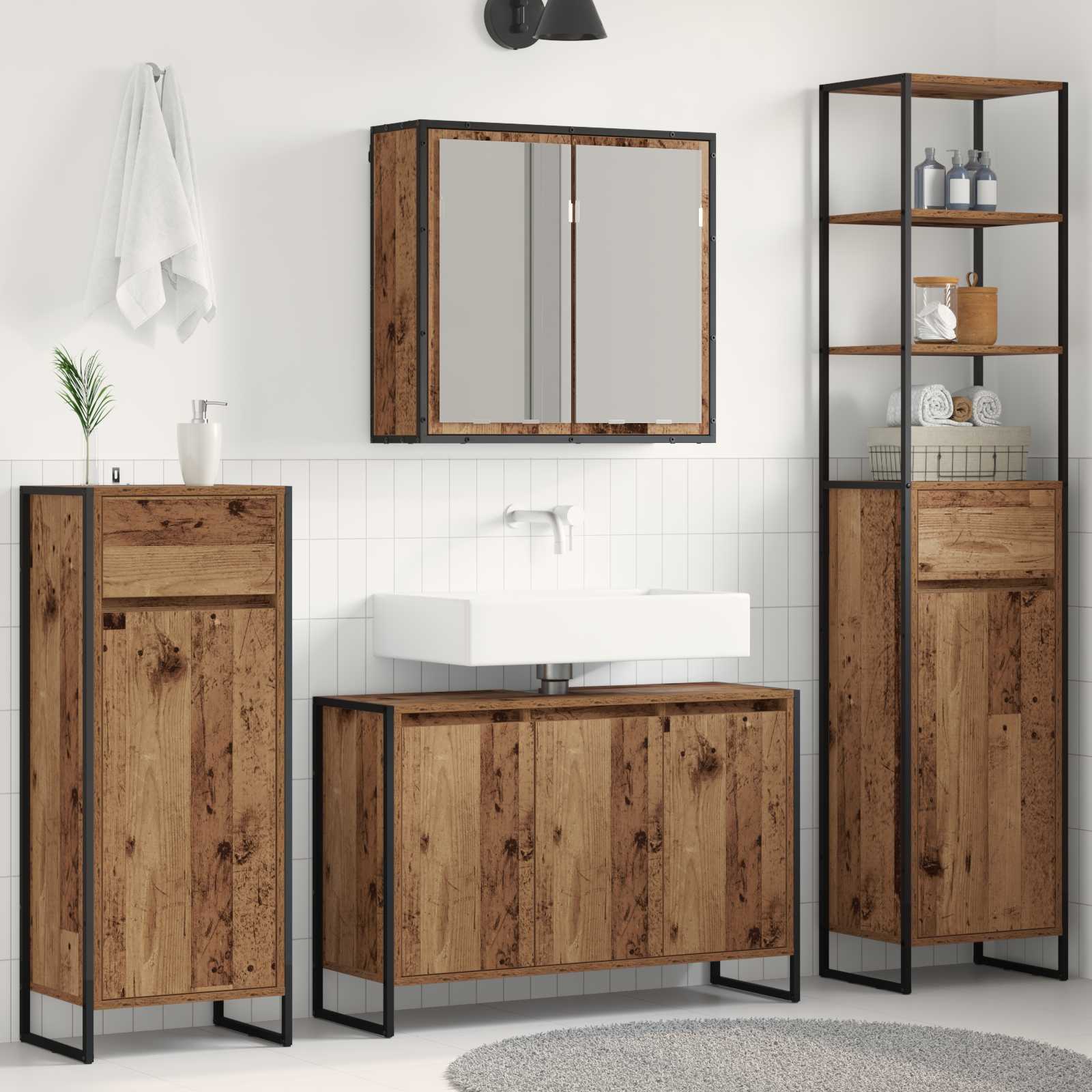 Badezimmermöbel-Set 4 Stk. Altholz Holzwerkstoff