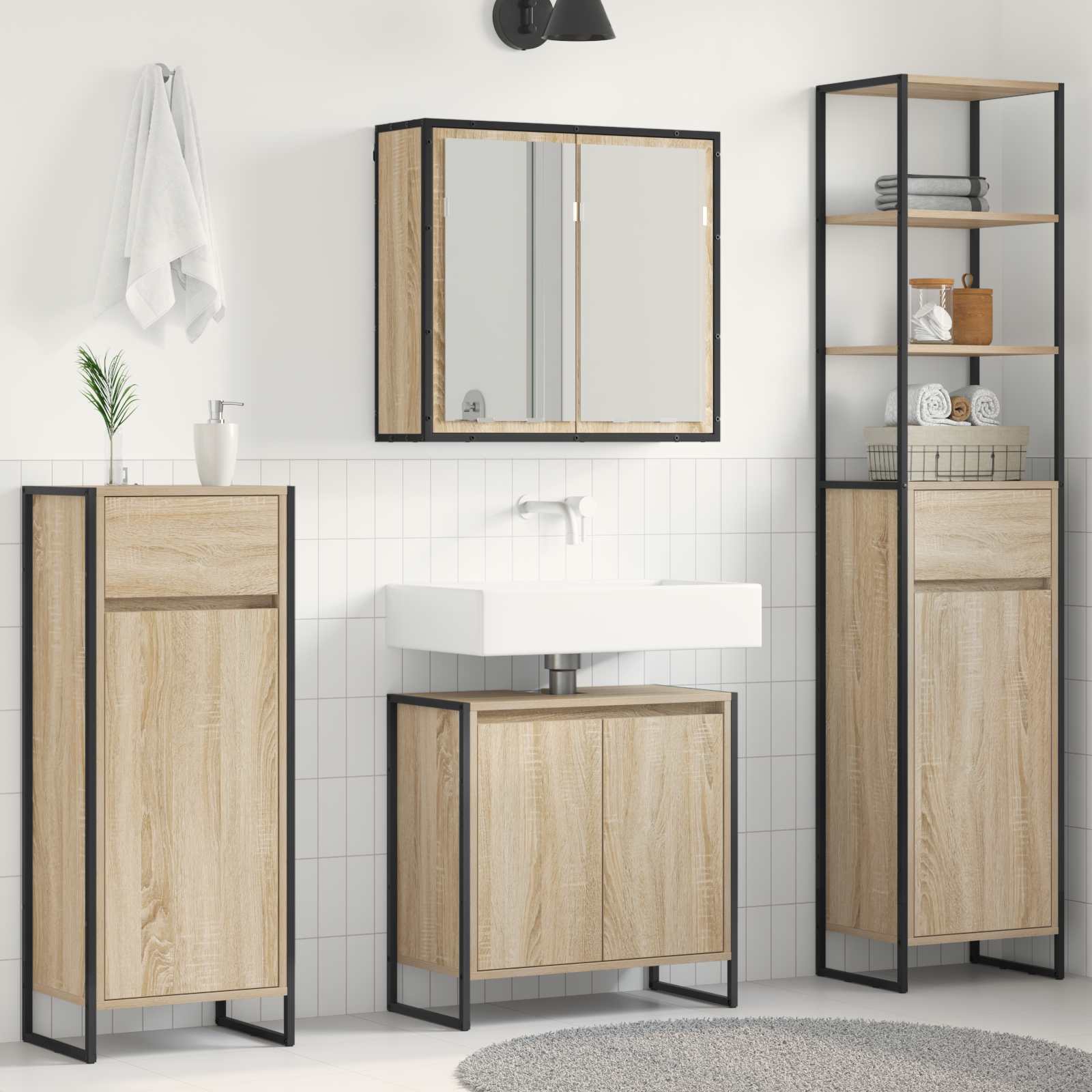 Badezimmermöbel-Set 4 Stk. Sonoma-Eiche Holzwerkstoff
