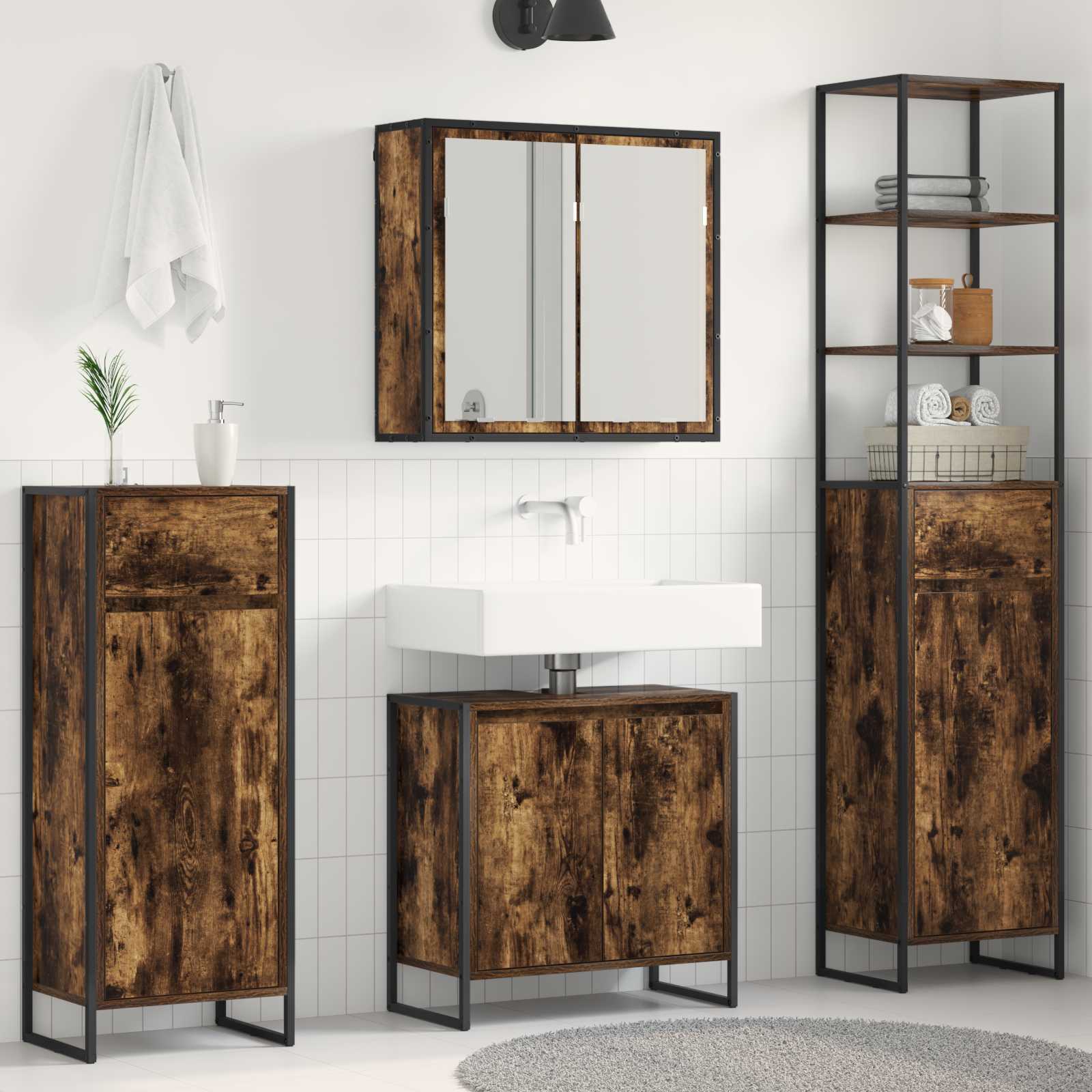 Badezimmermöbel-Set 4 Stk. Räuchereiche Holzwerkstoff