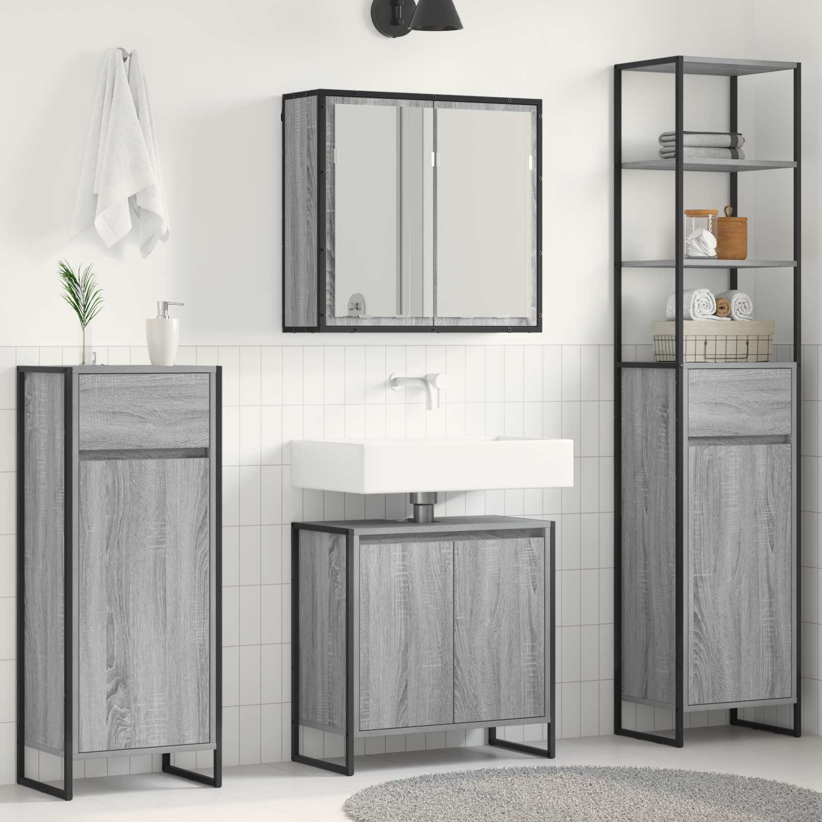 Badezimmermöbel-Set 4 Stk. Sonoma-Grau Holzwerkstoff