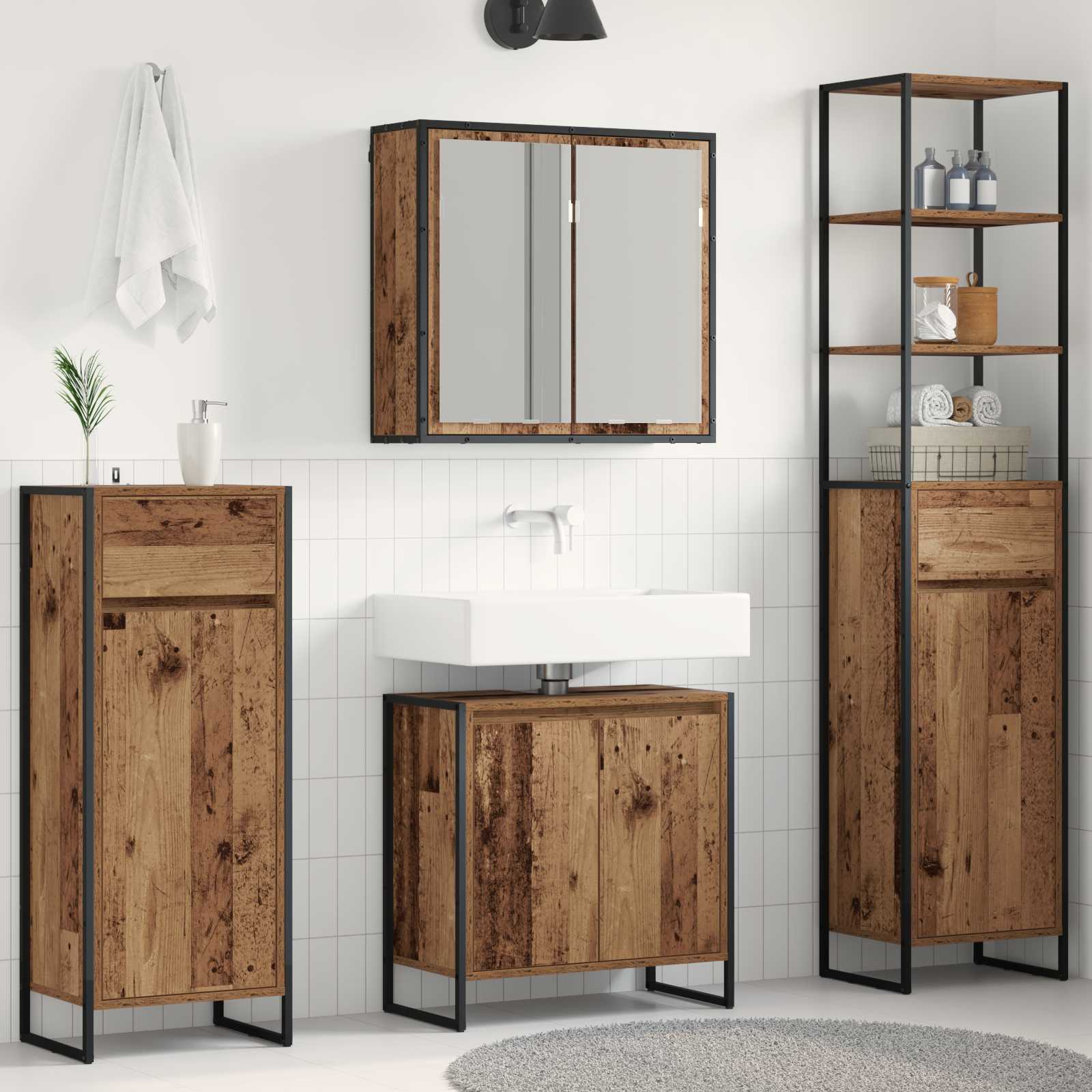 Badezimmermöbel-Set 4 Stk. Altholz Holzwerkstoff