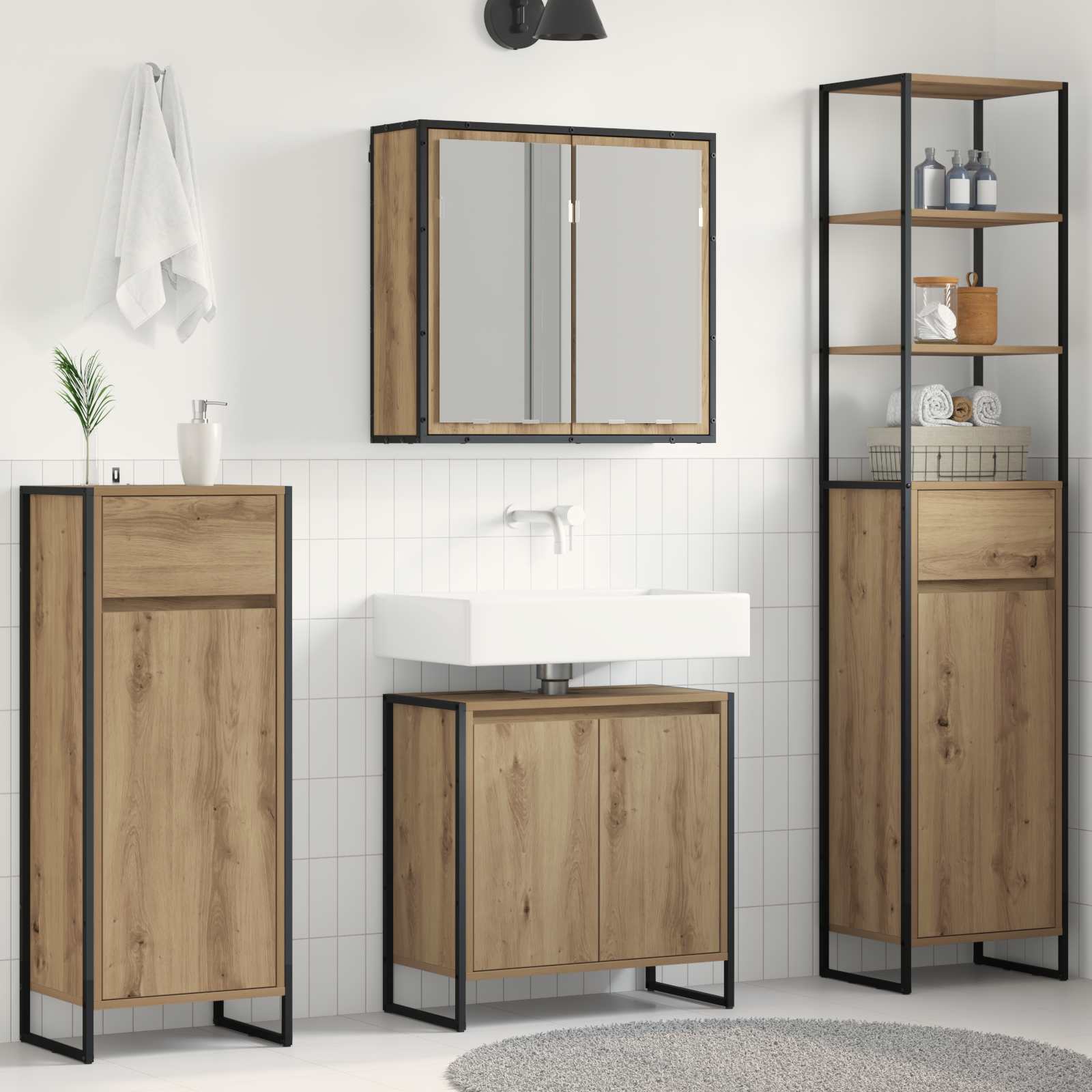 Badezimmermöbel-Set 4 Stk. Artisan-Eiche Holzwerkstoff