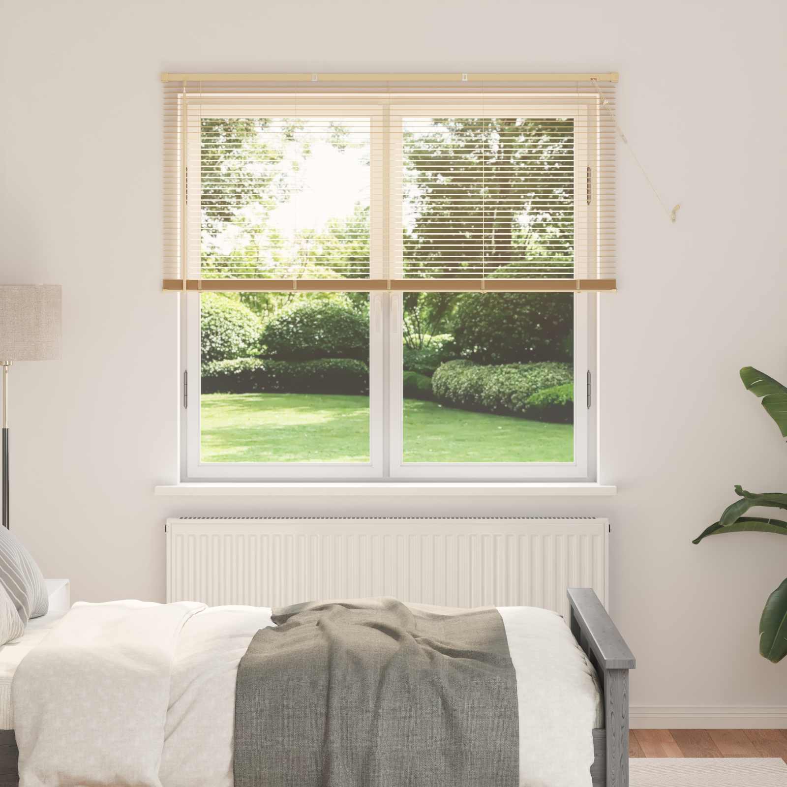 Venezianische Jalousie Hellbraun mit Muster 150 x 130 cm 25 mm