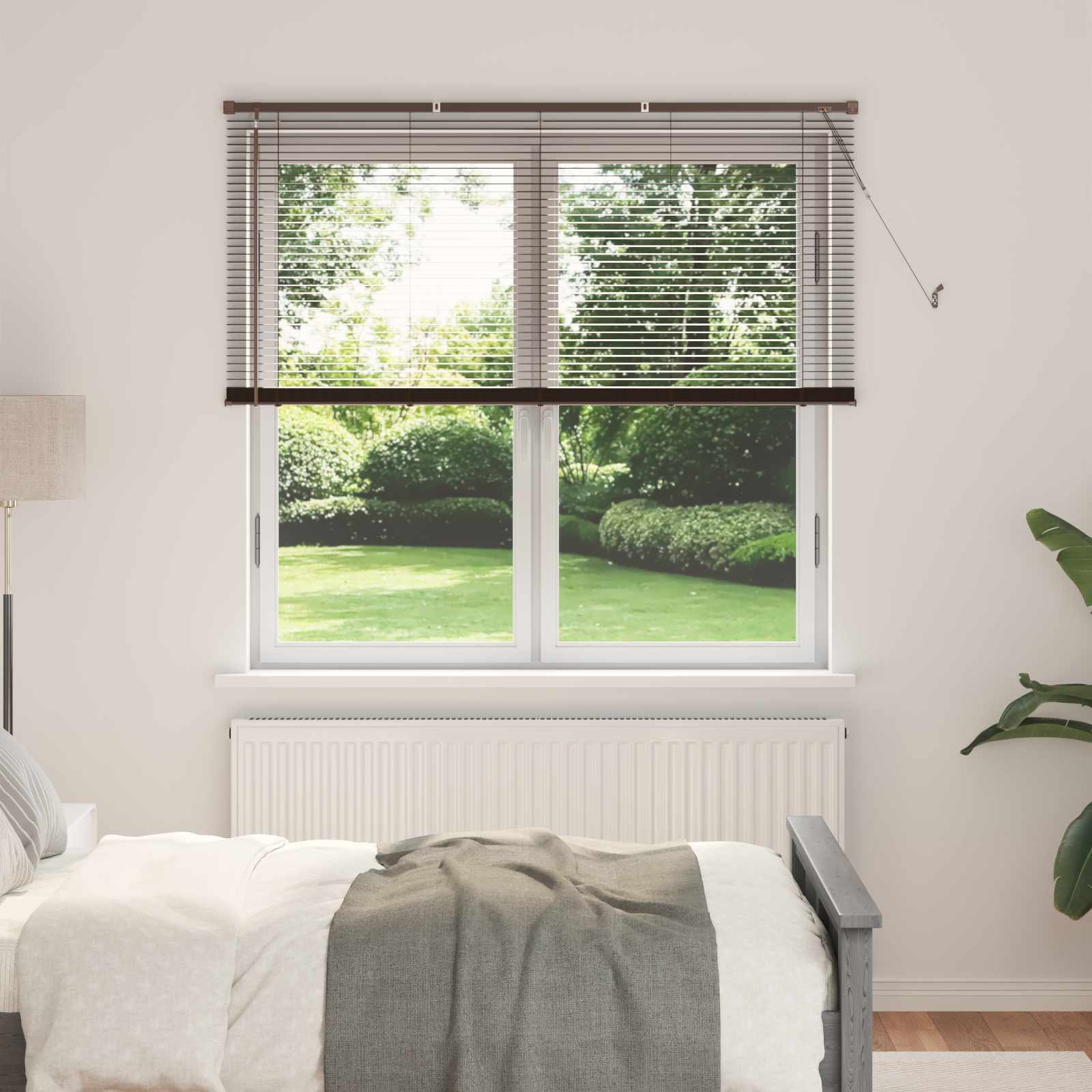 Venezianische Jalousie Dunkelbraun mit Muster 150 x 150 cm PVC