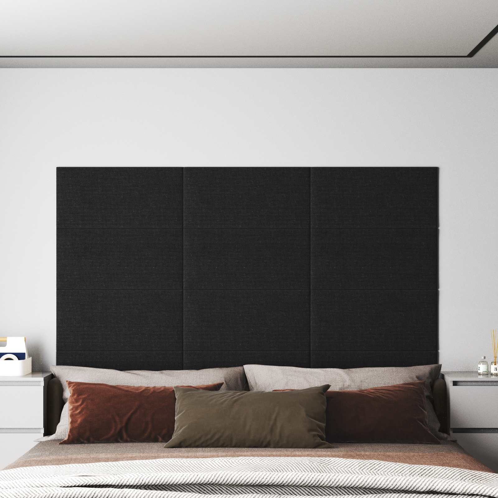Wandkopfteilen 12 stk. 60 x 30 cm Schwarz Stoff