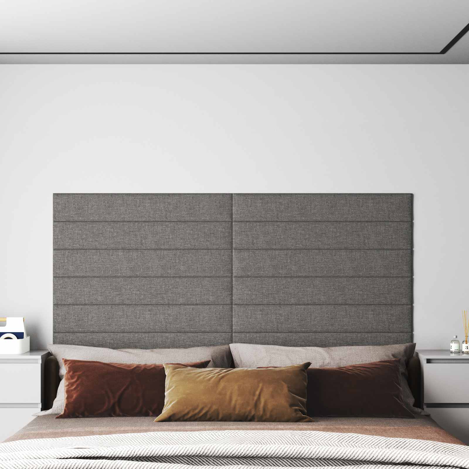Wandkopfteilen 12 stk. 90 x 15 cm Hellgrau Stoff