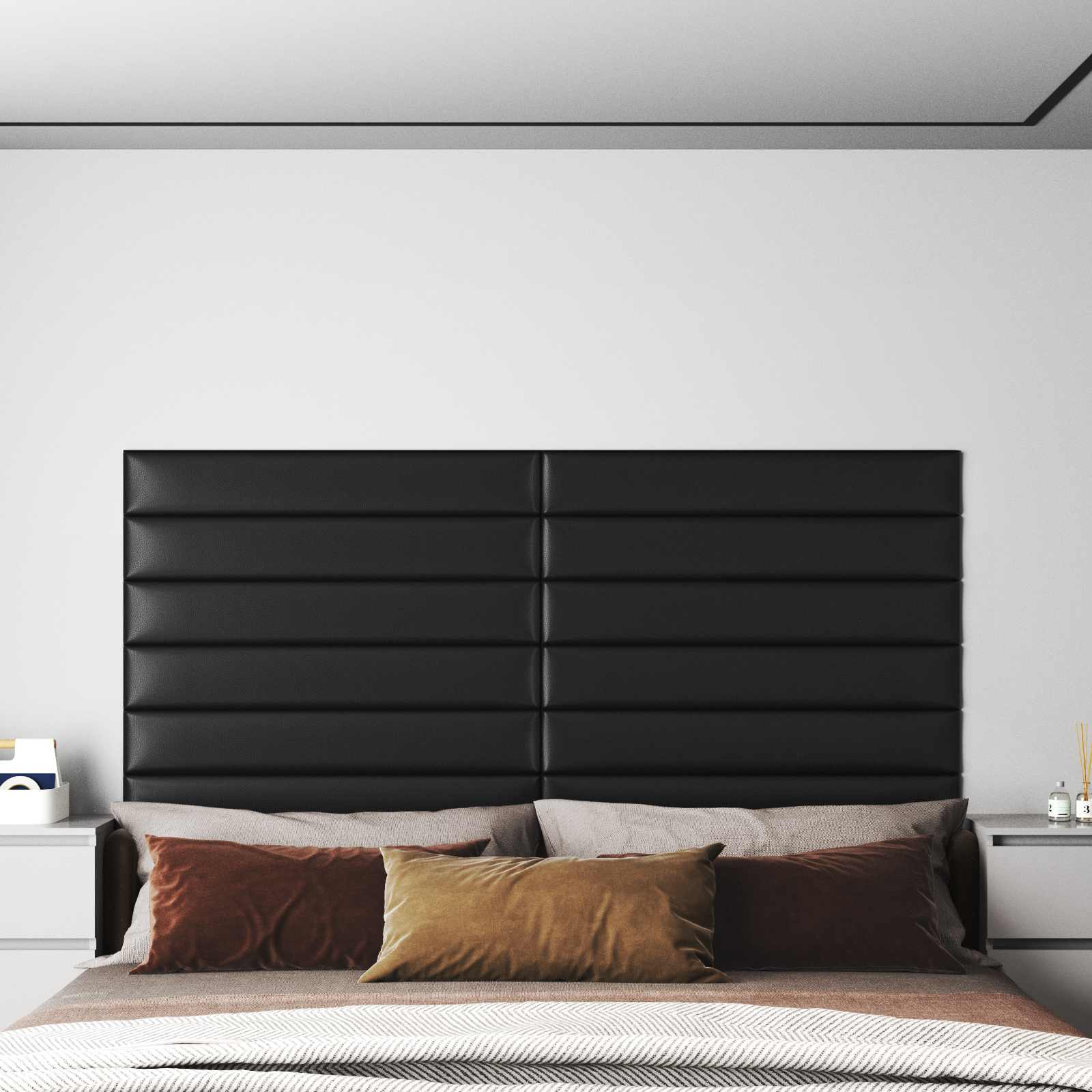 Wandkopfteilen 12 stk. 90 x 15 cm Schwarz Stoff