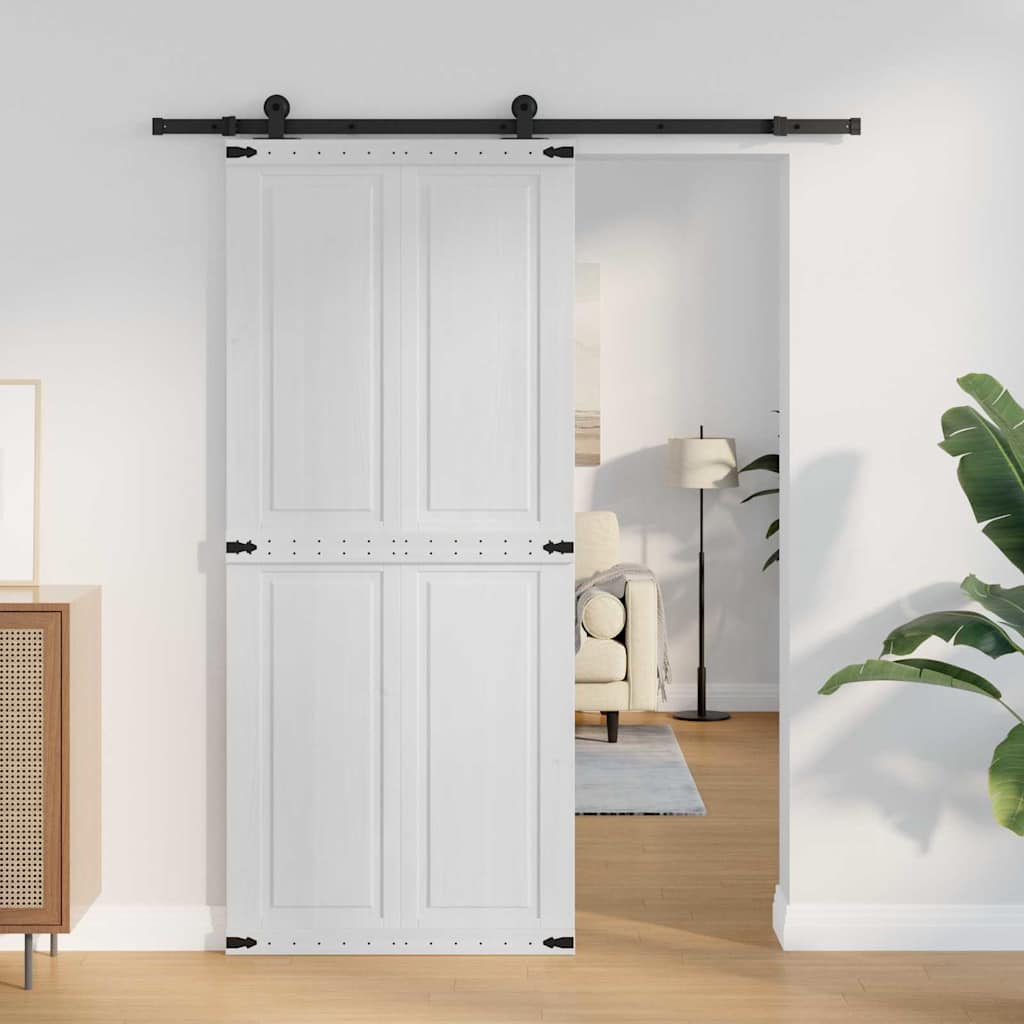 Scheunentür CORONA 90 x 210 cm Massives Kiefernholz Weiß