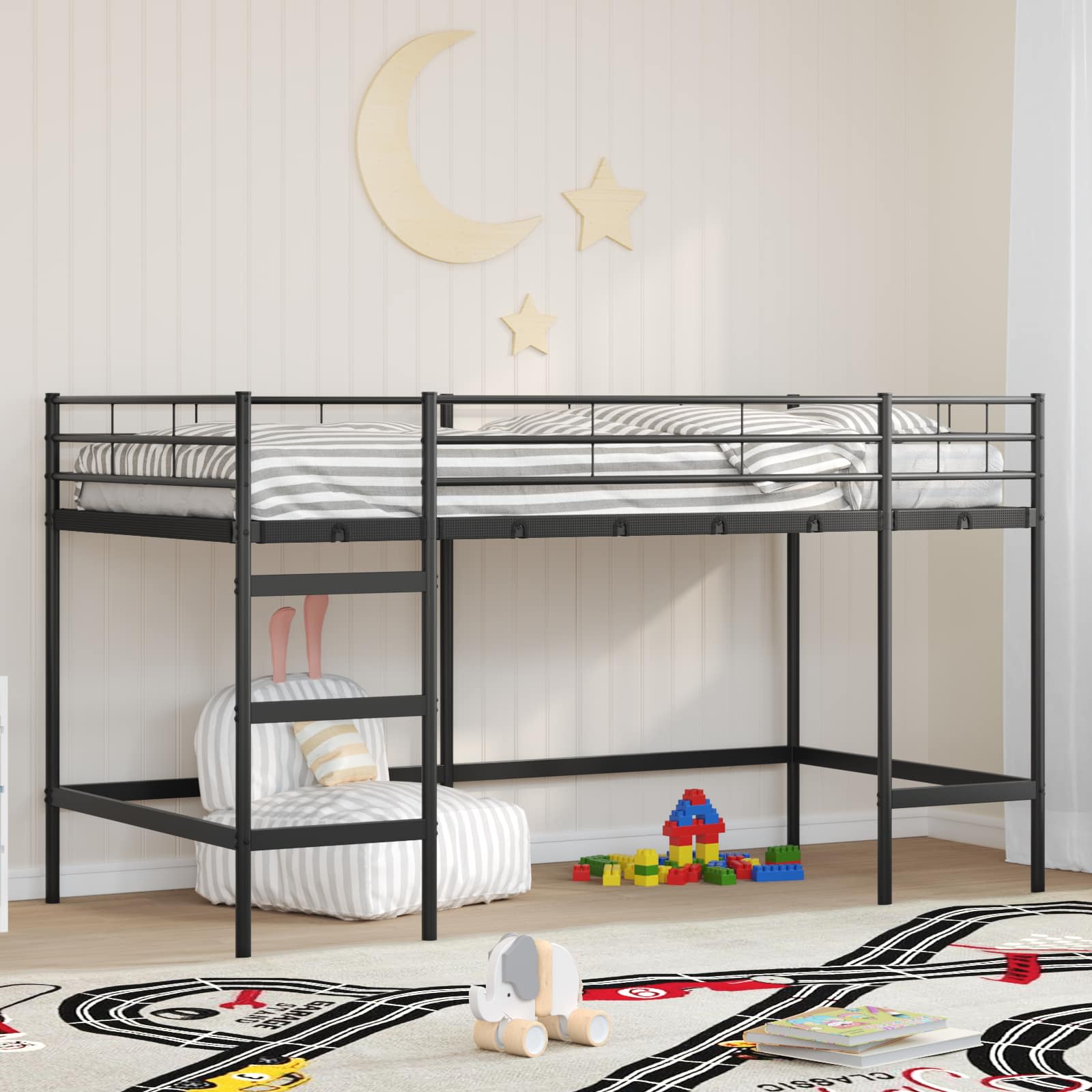 Kinderloftbett Uni Schwarz 100 x 200 cm Stahl
