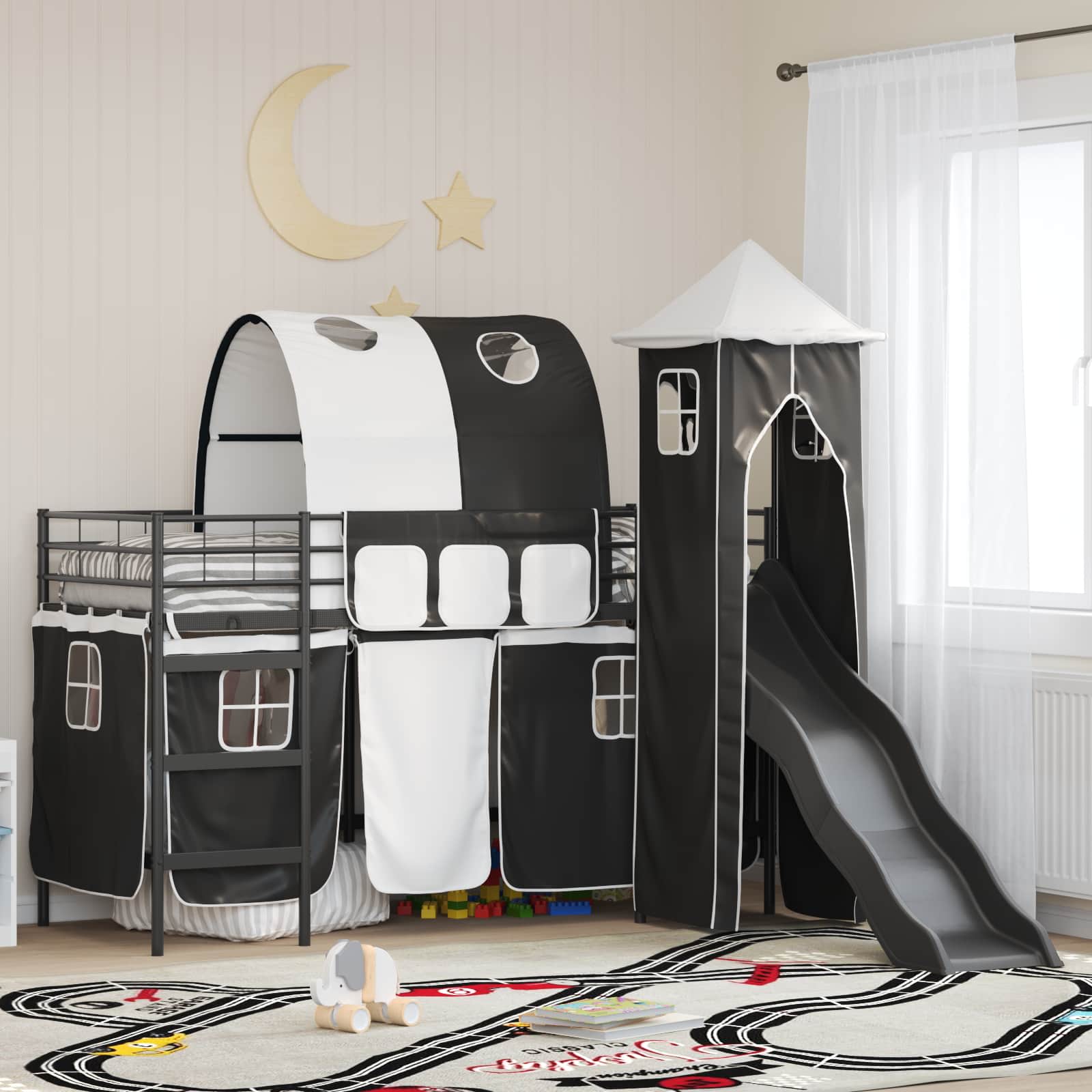 Kinder Etagenbett Gestell Uni Schwarz 100 x 190 cm Metall