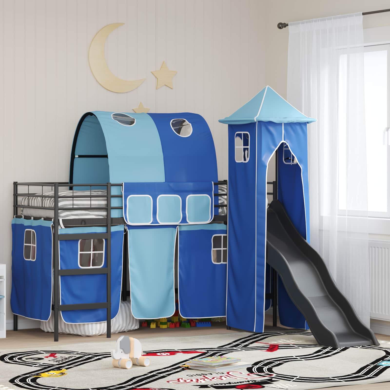 Kinder Etagenbett Gestell Schwarz und Blau 100 x 190 cm Metall