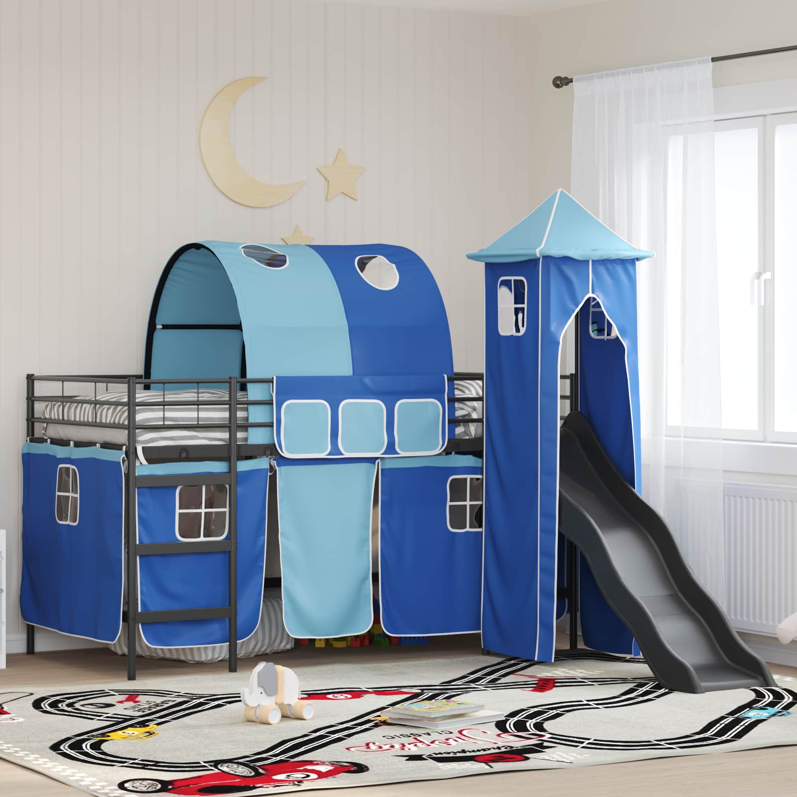 Kinder Etagenbett Gestell Schwarz und Blau 100 x 200 cm Metall