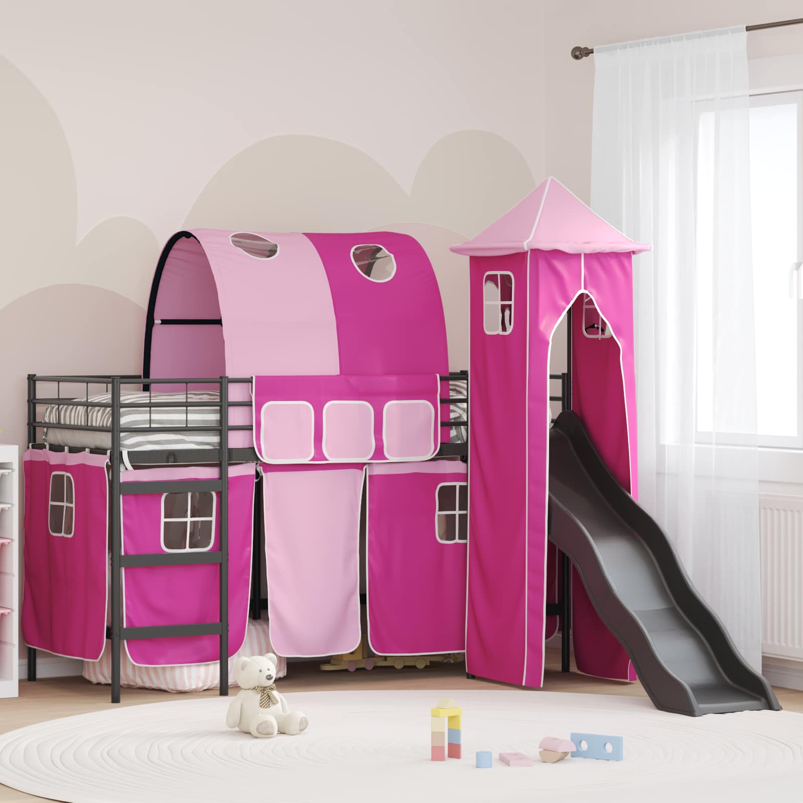 Kinder Etagenbett Gestell Schwarz und Pink 100 x 190 cm Metall