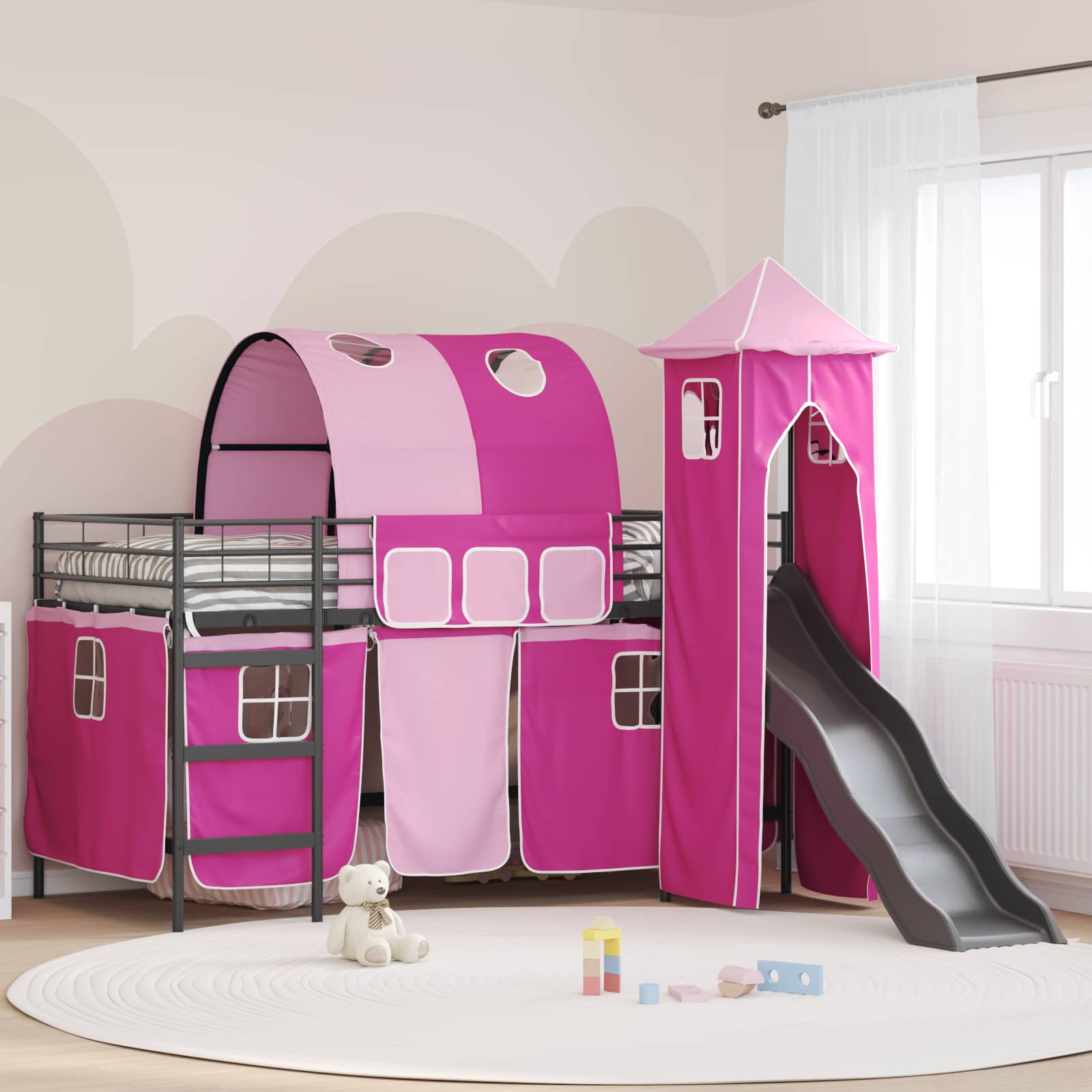 Kinder Etagenbett Gestell Schwarz und Pink 107 x 203 cm Metall