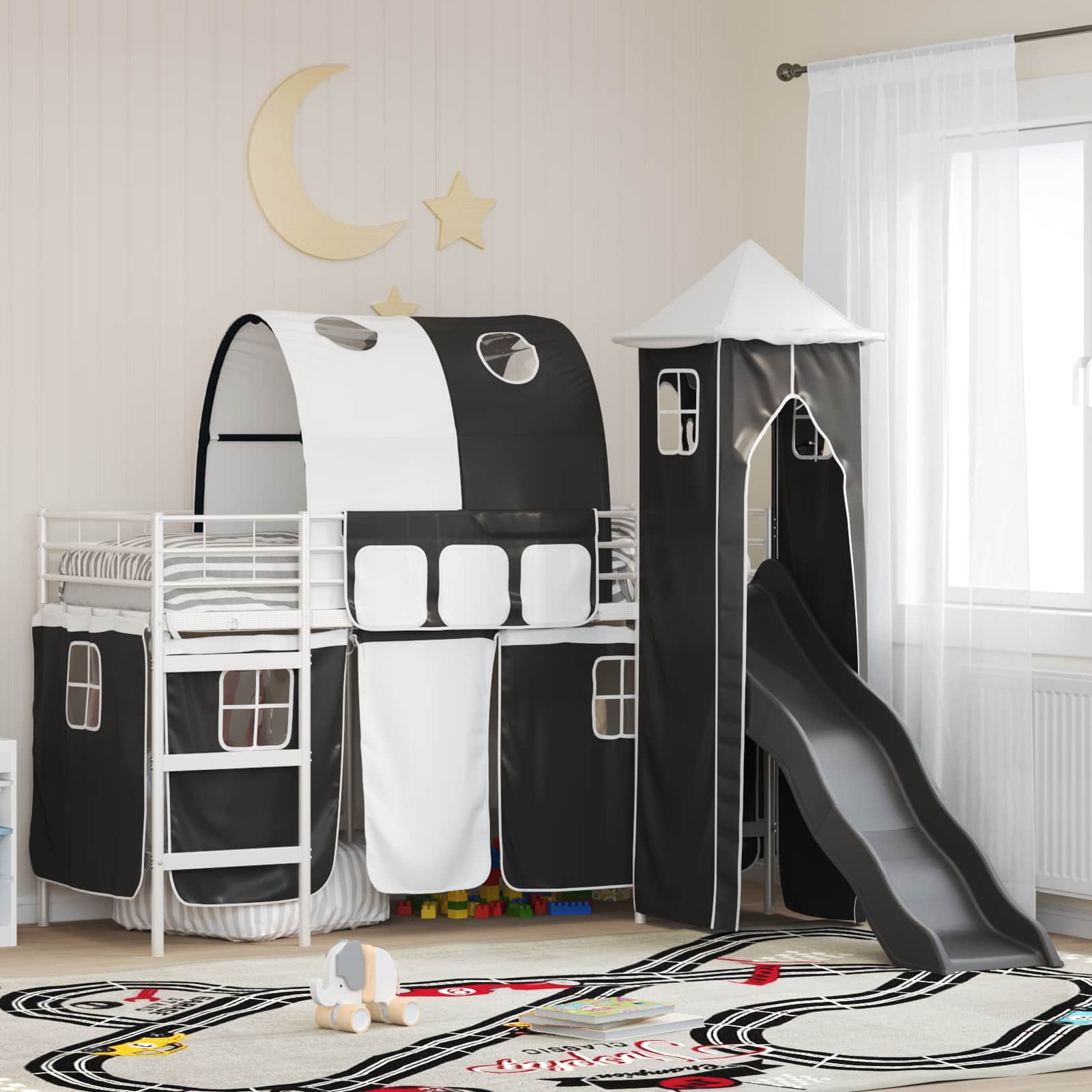 Kinder Etagenbett Gestell Weiß und Schwarz 90 x 190 cm Metall
