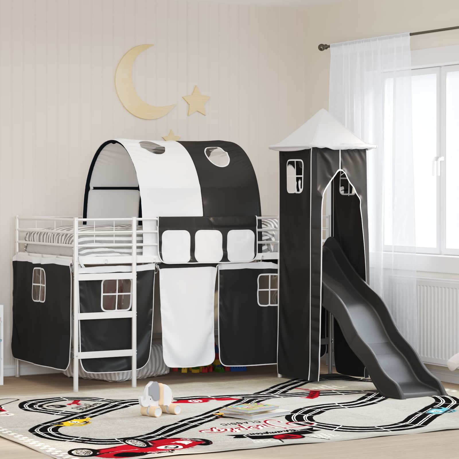 Kinder Etagenbett Gestell Weiß und Schwarz 90 x 200 cm Metall