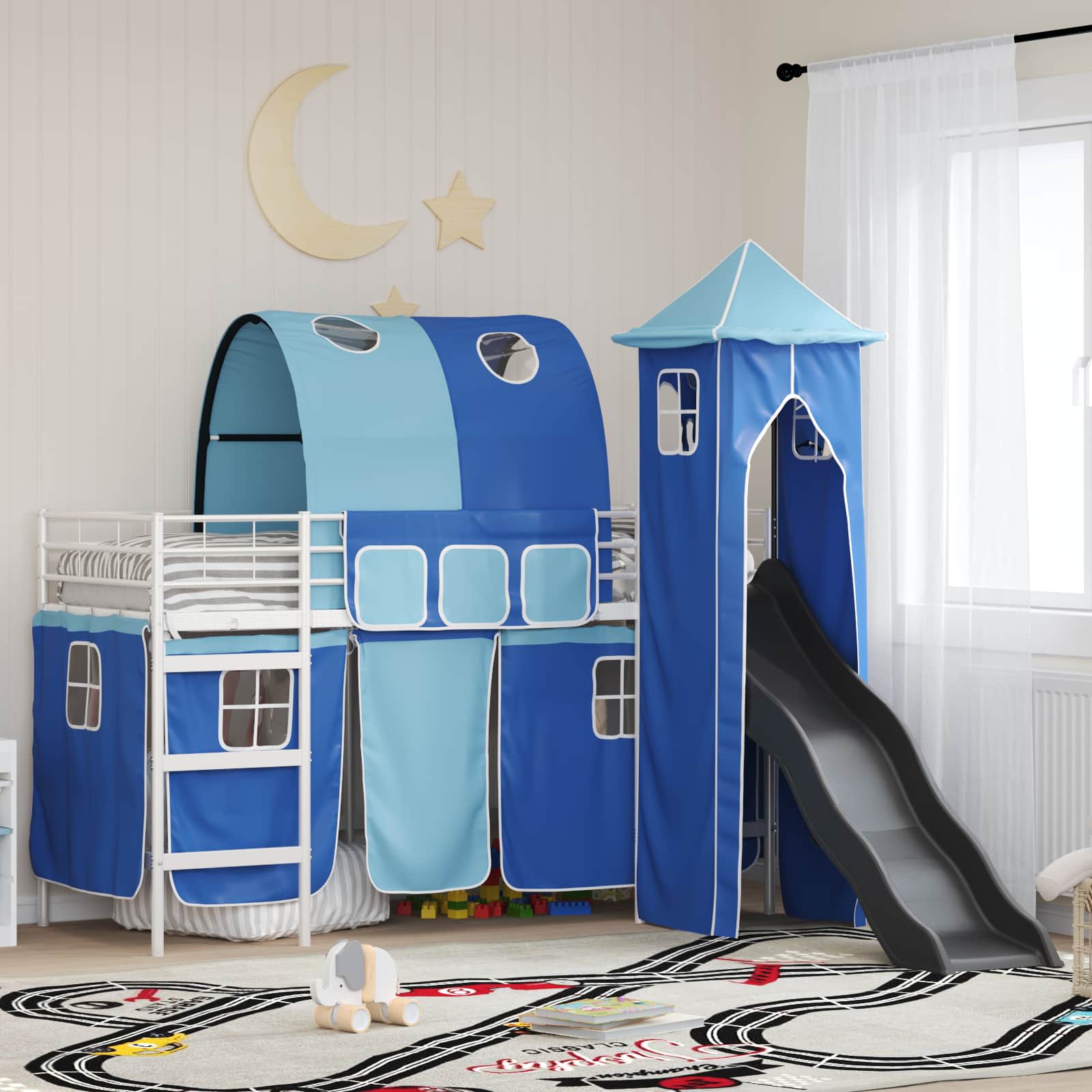 Kinder Etagenbett Gestell Uni Weiß und Blau 90 x 190 cm Metall