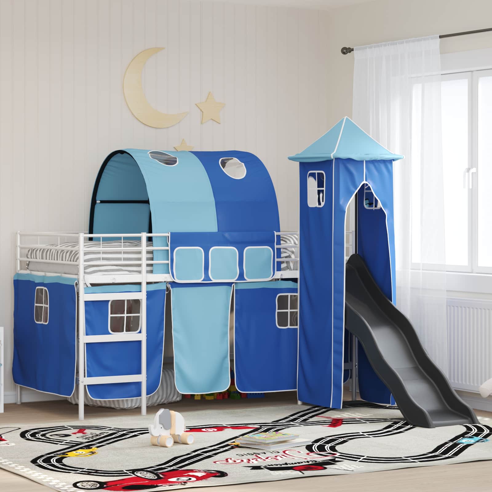 Kinder Etagenbett Gestell Uni Weiß und Blau 100 x 200 cm Metall