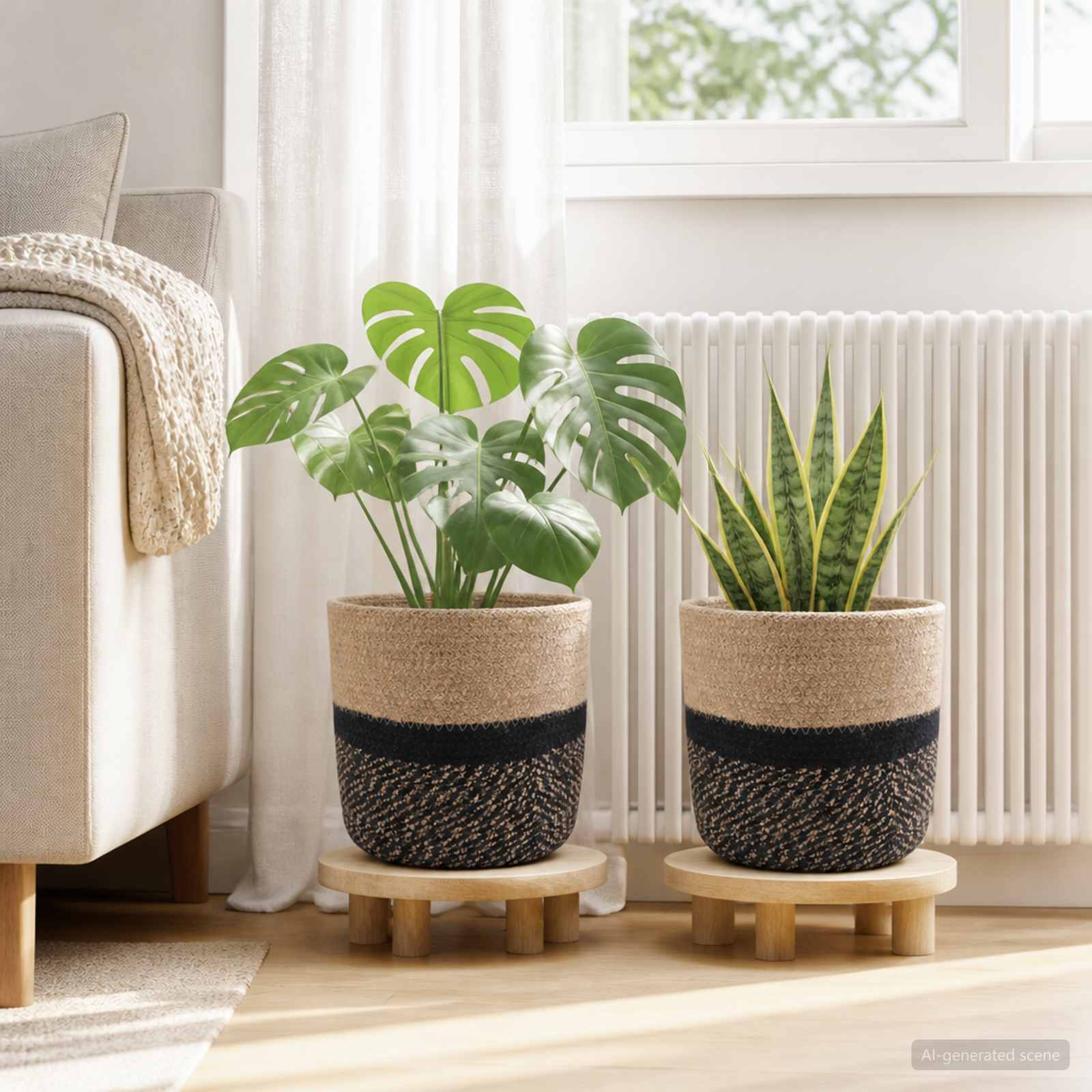 Pflanztopfsatz 2 stk. Natürlich und Schwarz Ø 21 x 21 cm