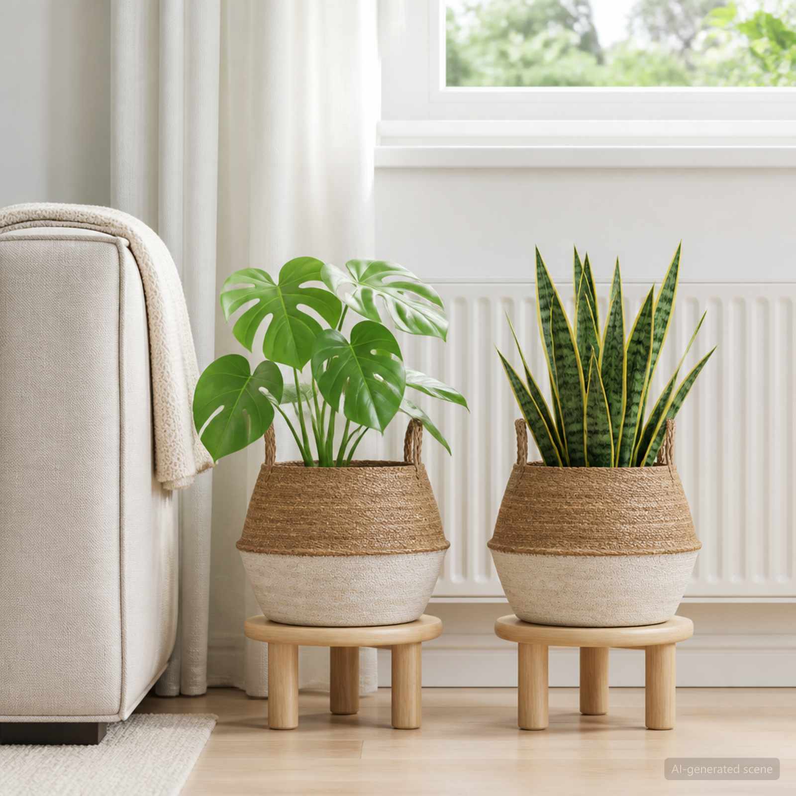 Pflanzenkübel mit Griffen 2 stk. Weiß Ø 45 x 36 cm 100% Seegras