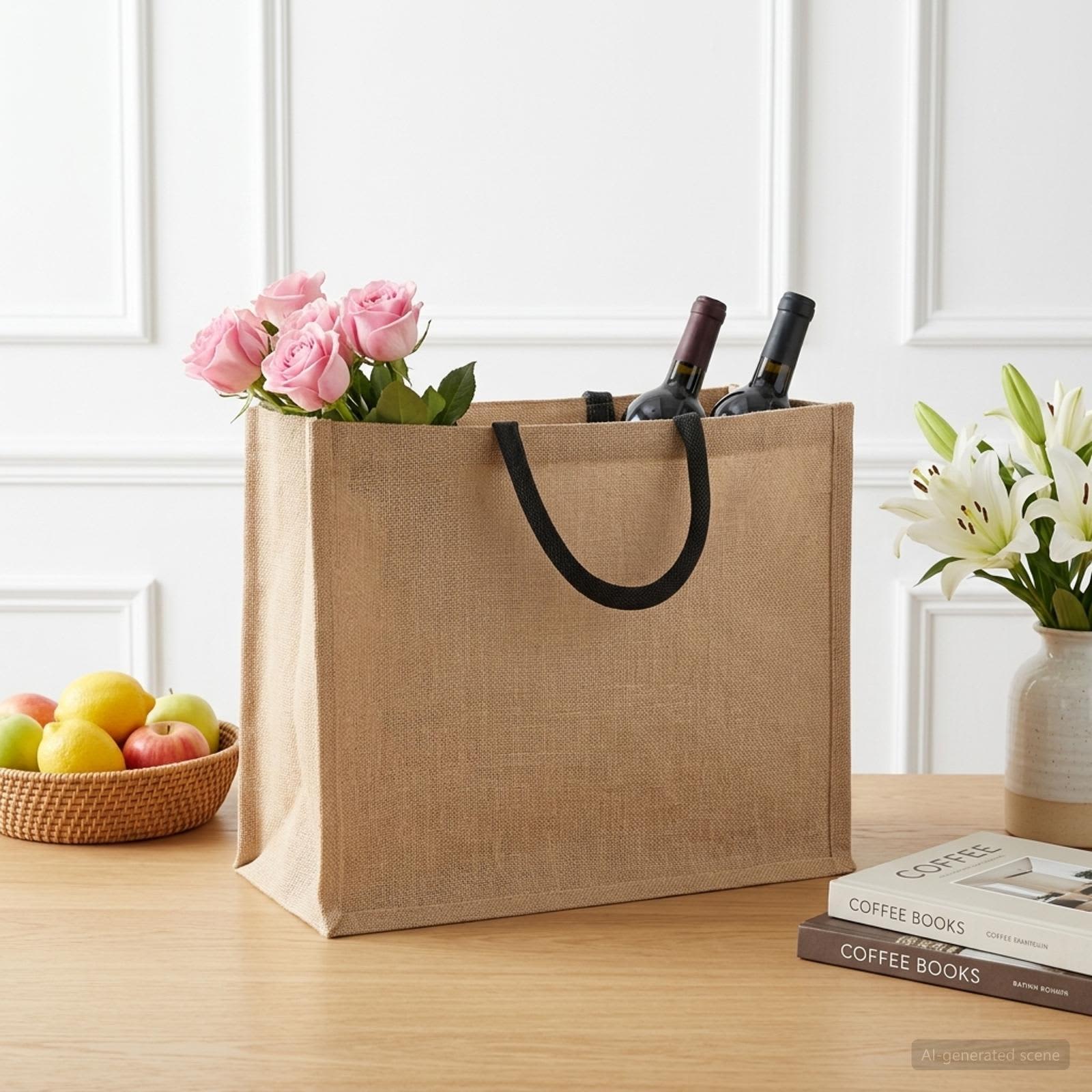 Jute-Handtaschen 50 Natürlich und Schwarz 42 x 33 x 19 cm