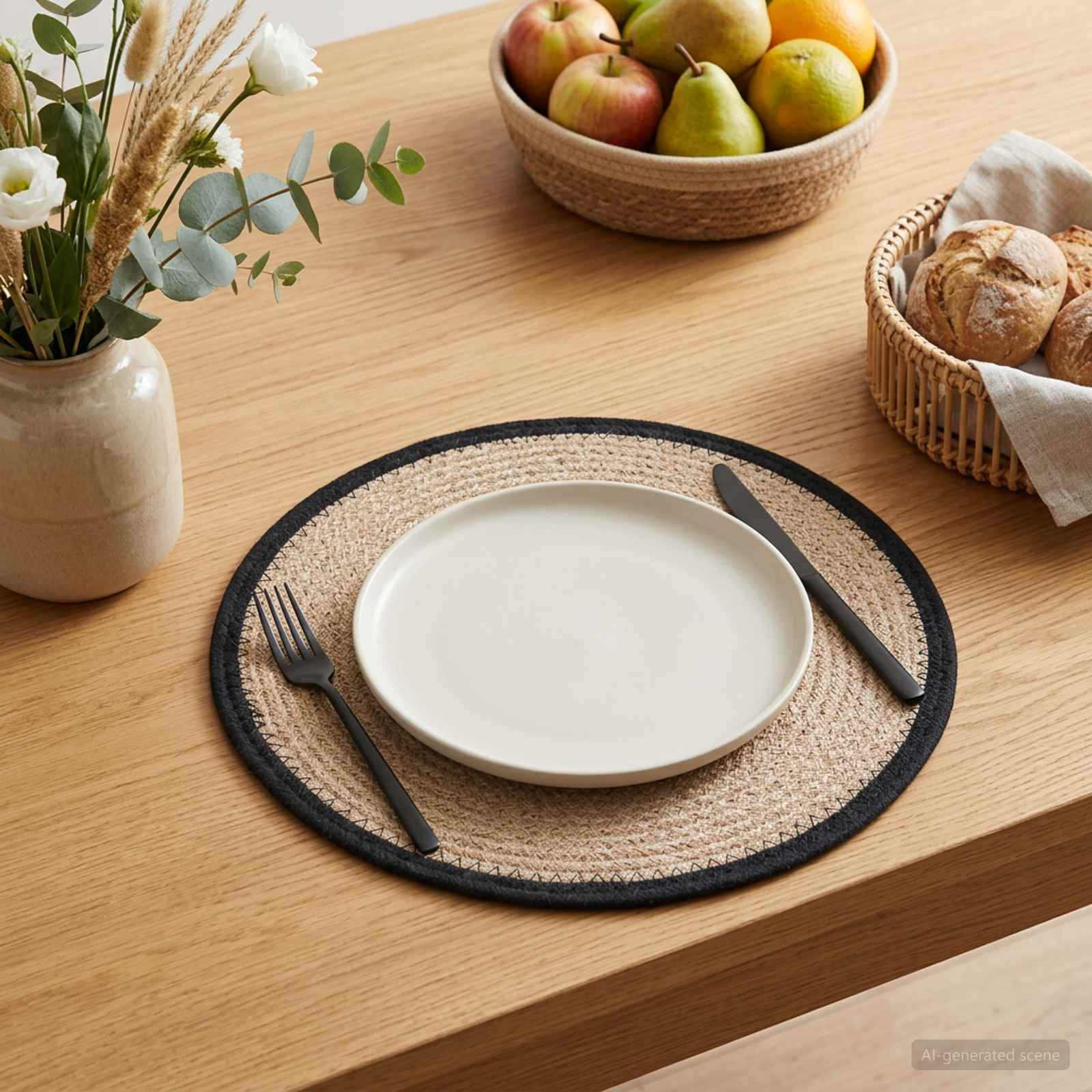 Jute Platzsets 4 stk. Natürlich und Schwarz 100% Tossa Jute