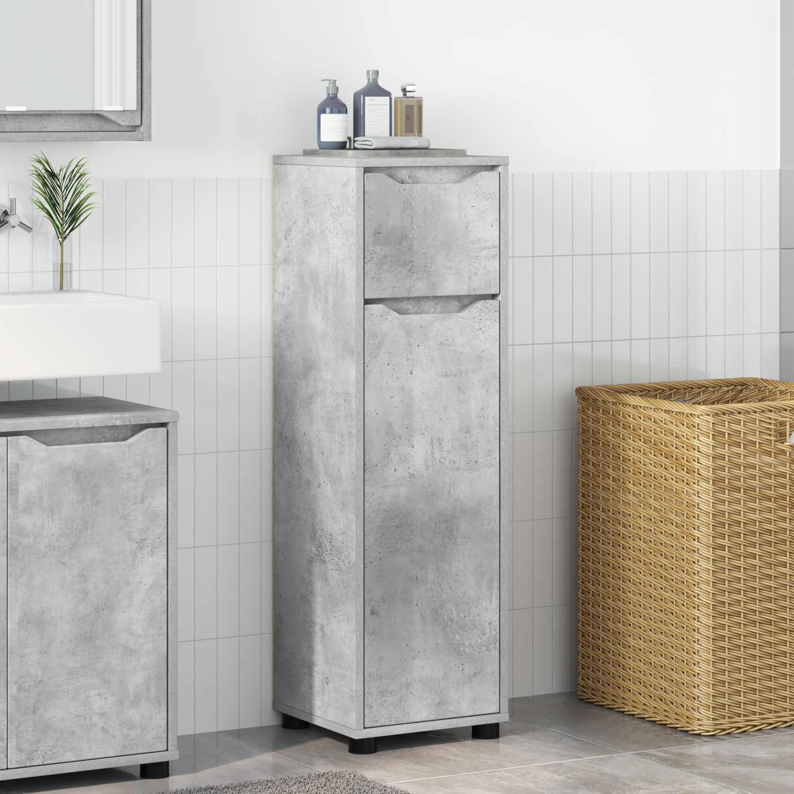 Badezimmerschrank Beton Grau 30,5 x 30 x 101 cm Holzwerkstoff