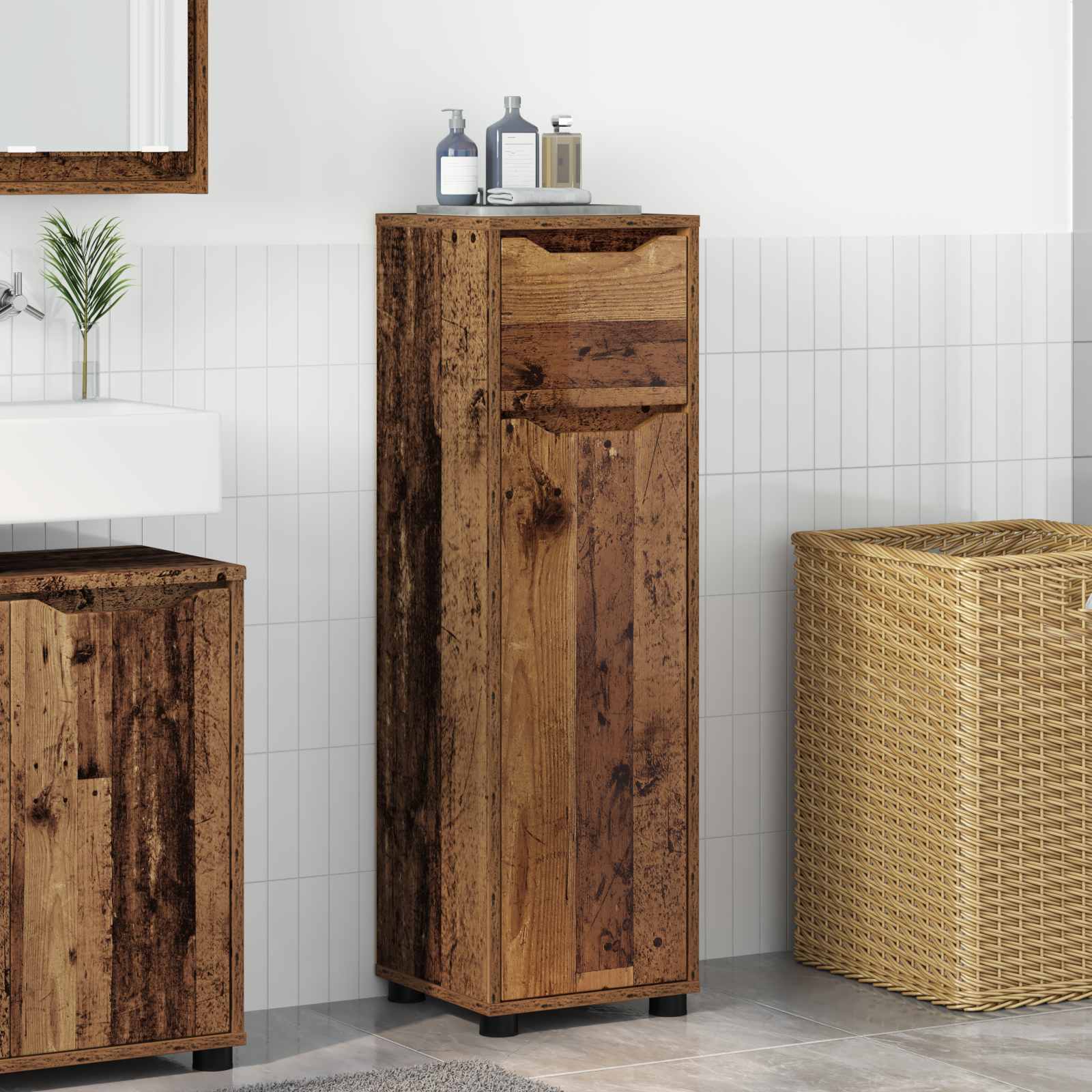 Badezimmerschrank Altholz 30,5 x 30 x 101 cm Holzwerkstoff