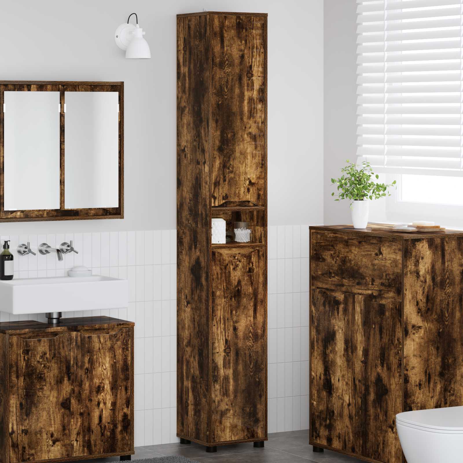 Badezimmerschrank Räuchereiche 30,5 x 30 x 195 cm Holzwerkstoff