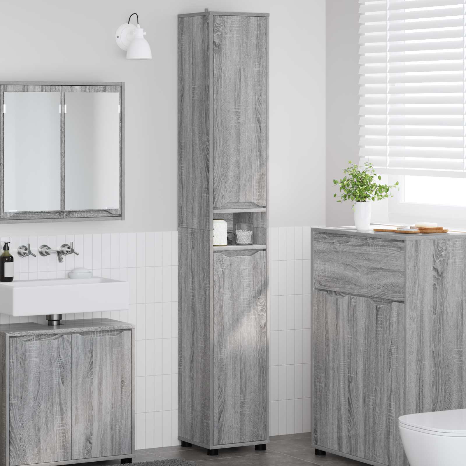 Badezimmerschrank Sonoma-Grau 30,5 x 30 x 195 cm Holzwerkstoff