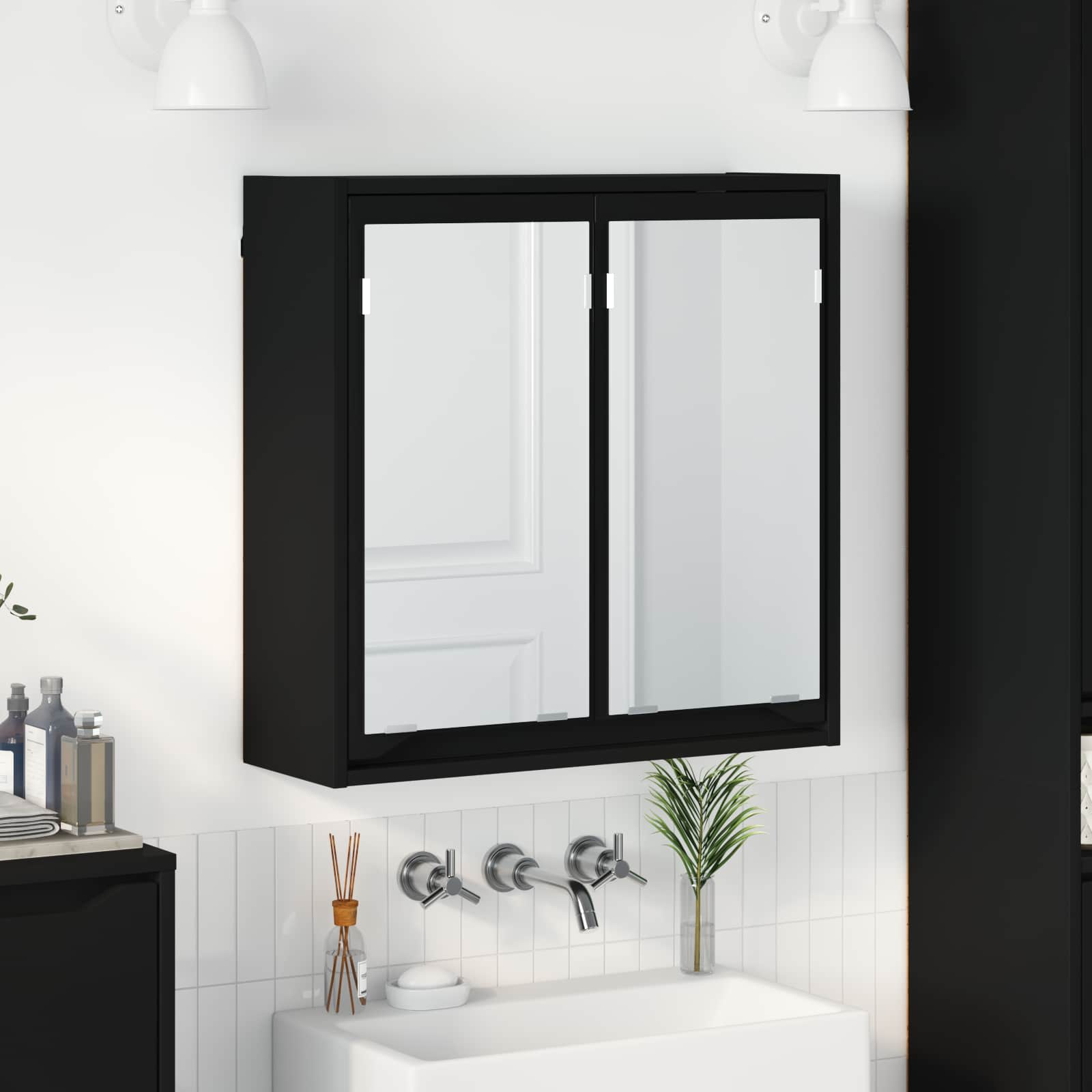 Badezimmerspiegelschrank Schwarz 60 x 20 x 60 cm Holzwerkstoff