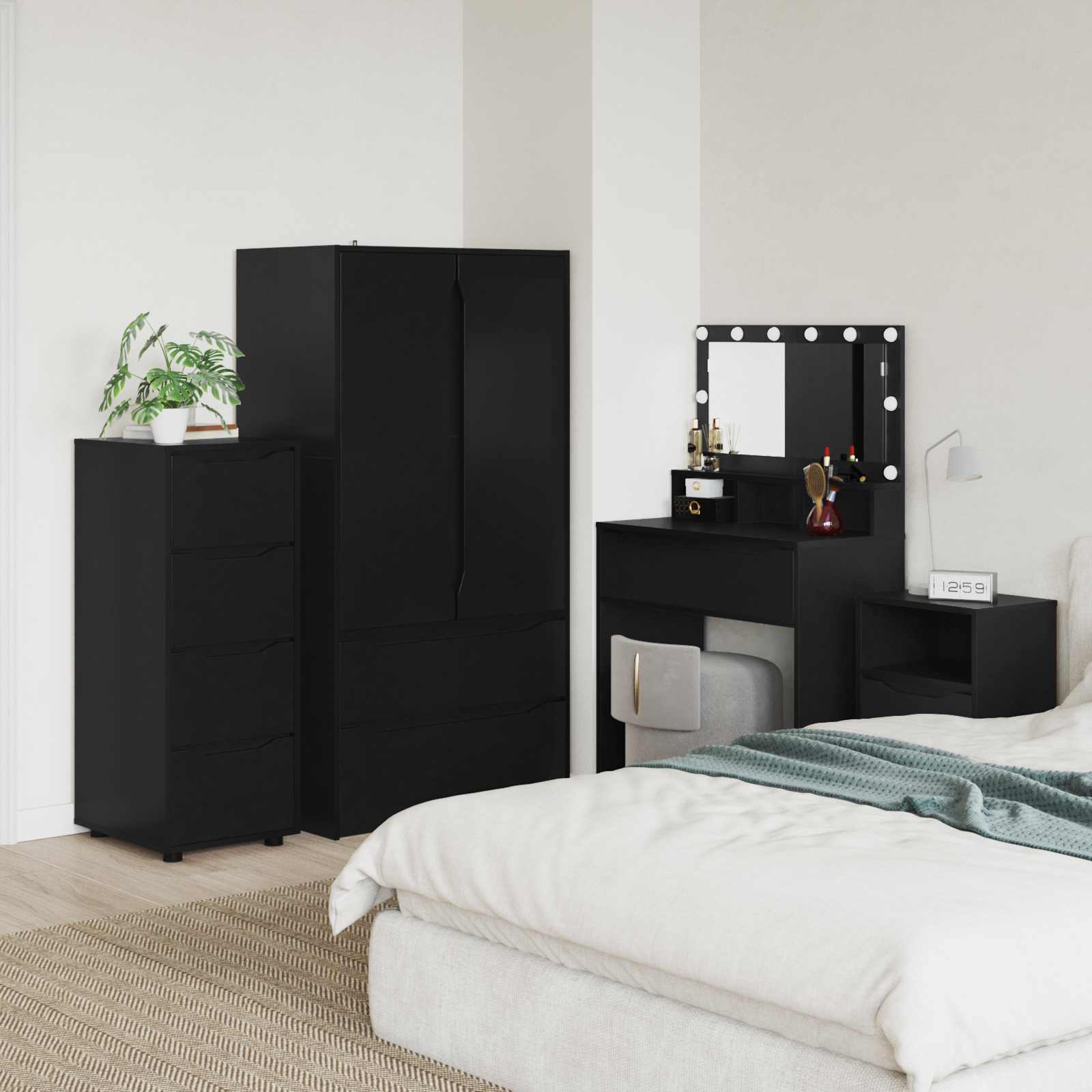 Aufbewahrungsschrank 40 x 48 x 105 cm Holzwerkstoff Schwarz