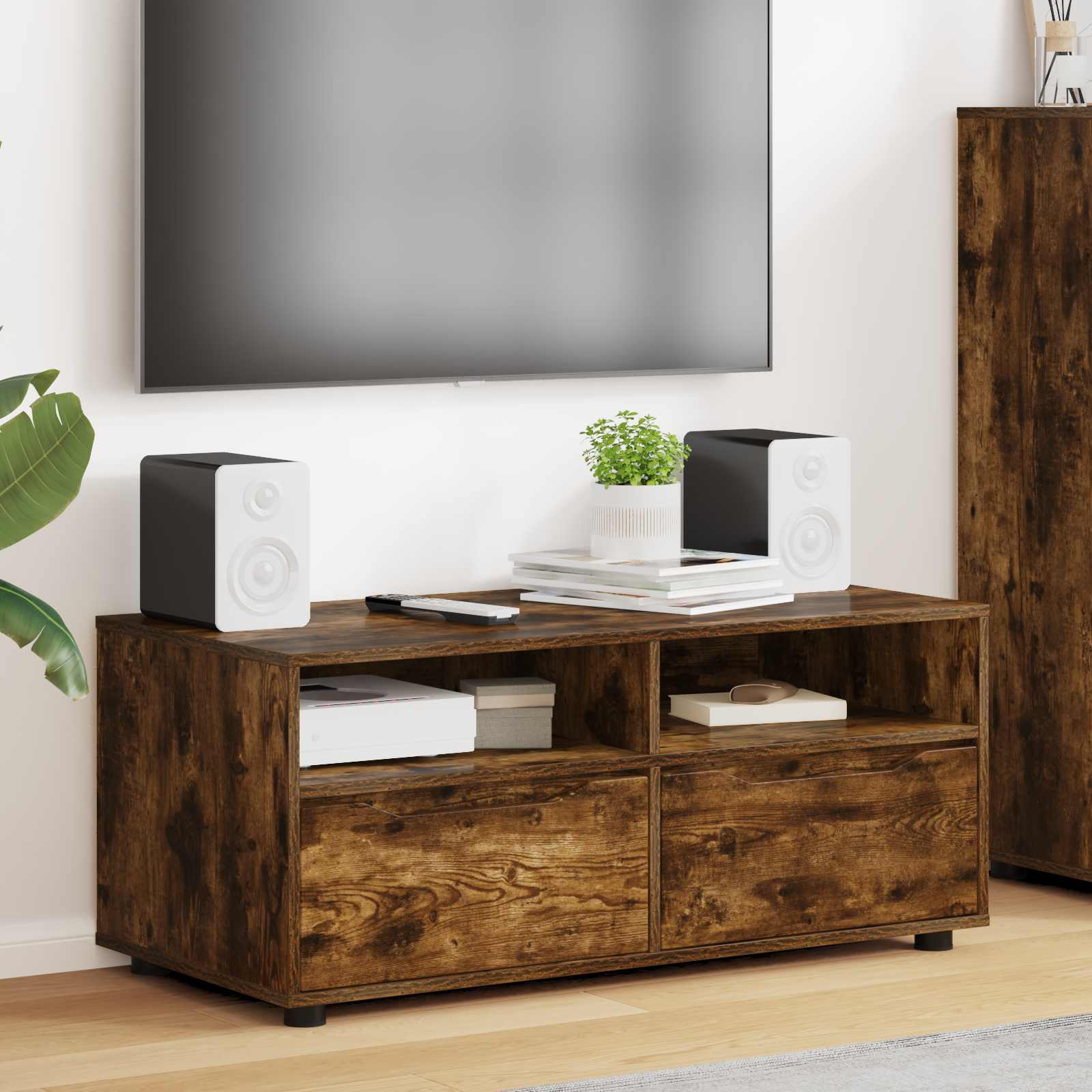 TV-Schränk 100 x 48 x 43 cm Geräucherte Eiche Holzwerkstoff