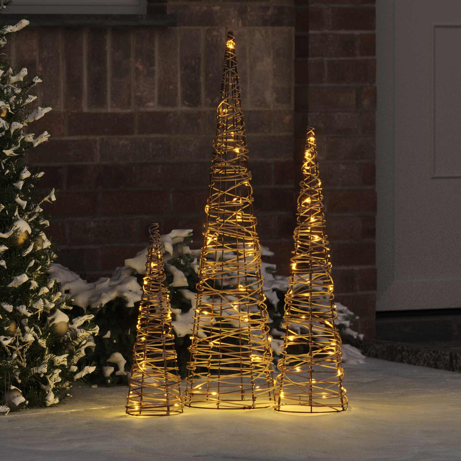 Weihnachtsbaum 3 stk. 90 LEDs Warmweiß 20 x 20 x 80 cm Rattan