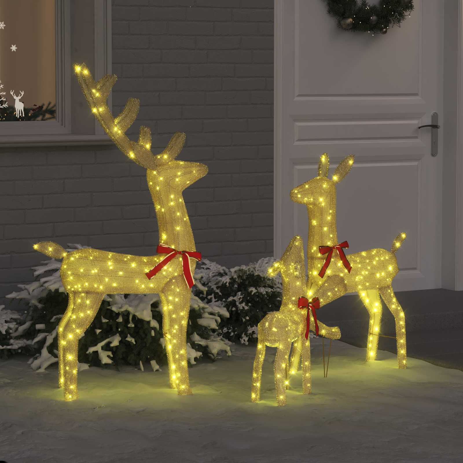 Rentierfamilie 3 stk. 300 LEDs Warmweiß 68 x 26 x 127 cm Stoff