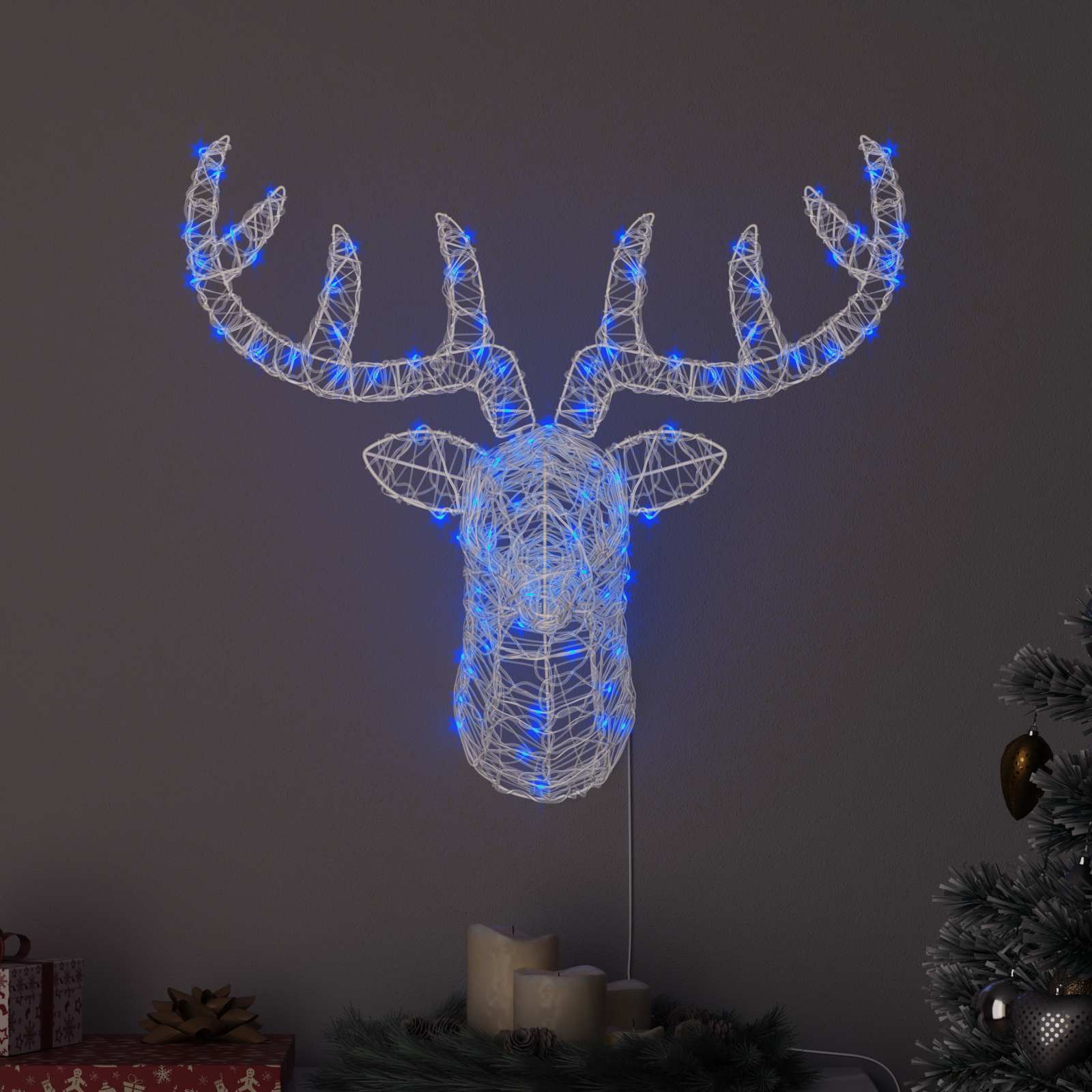Rentierkopf 140 LEDs Blau 68 x 36,5 x 62,5 cm Acryl