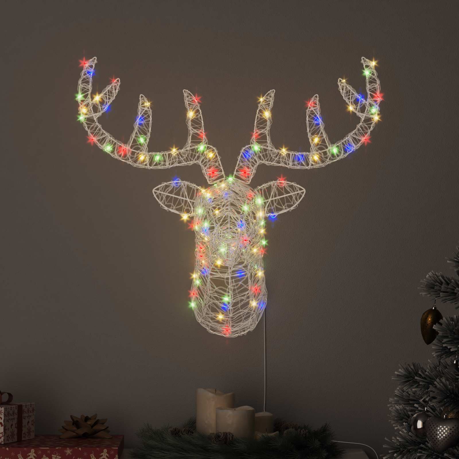 Rentierkopf 140 LEDs Bunt 68 x 36,5 x 62,5 cm Acryl