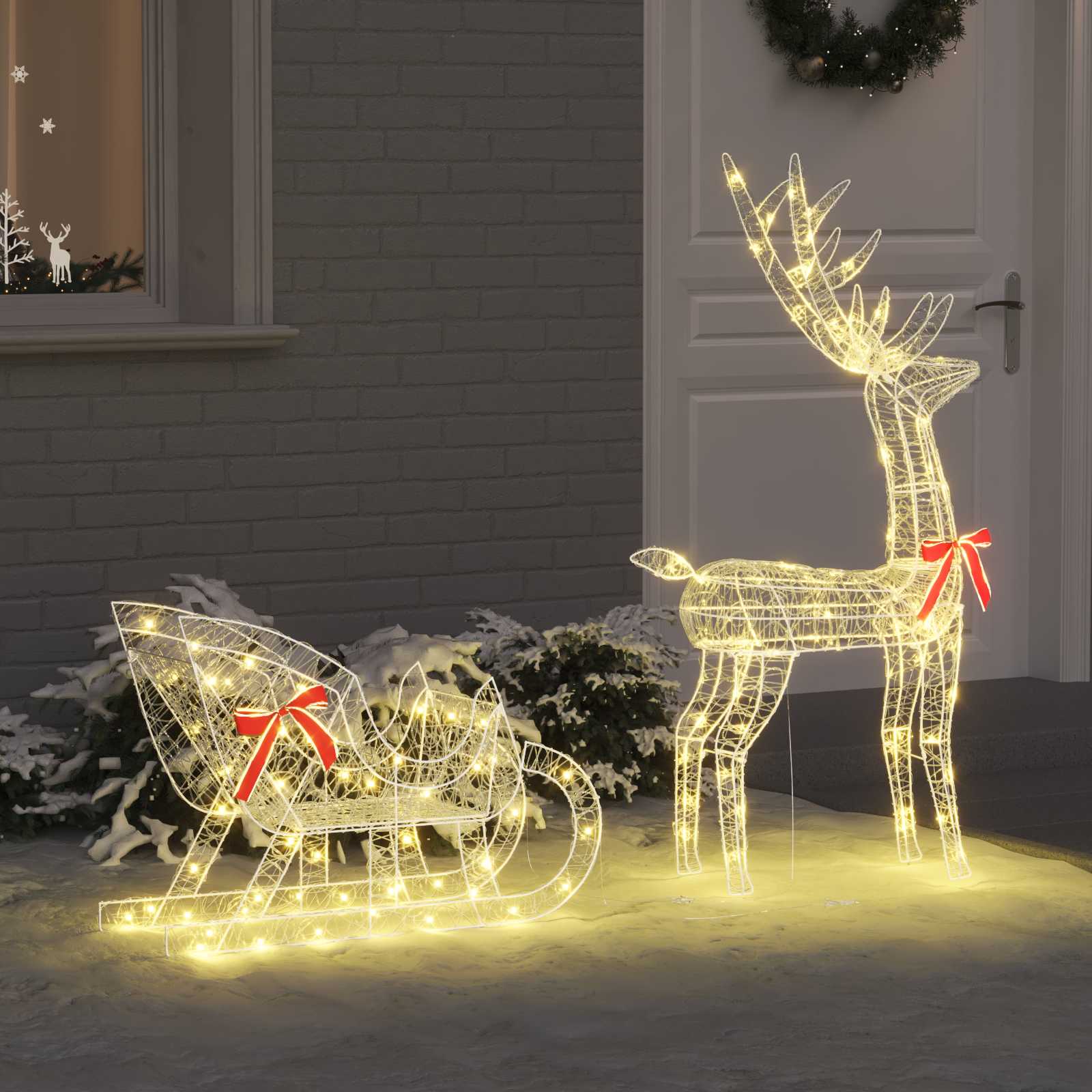 Rentier Zieh Schlitten Warmweiß 70 x 24 x 128 cm Acryl 200 LEDs