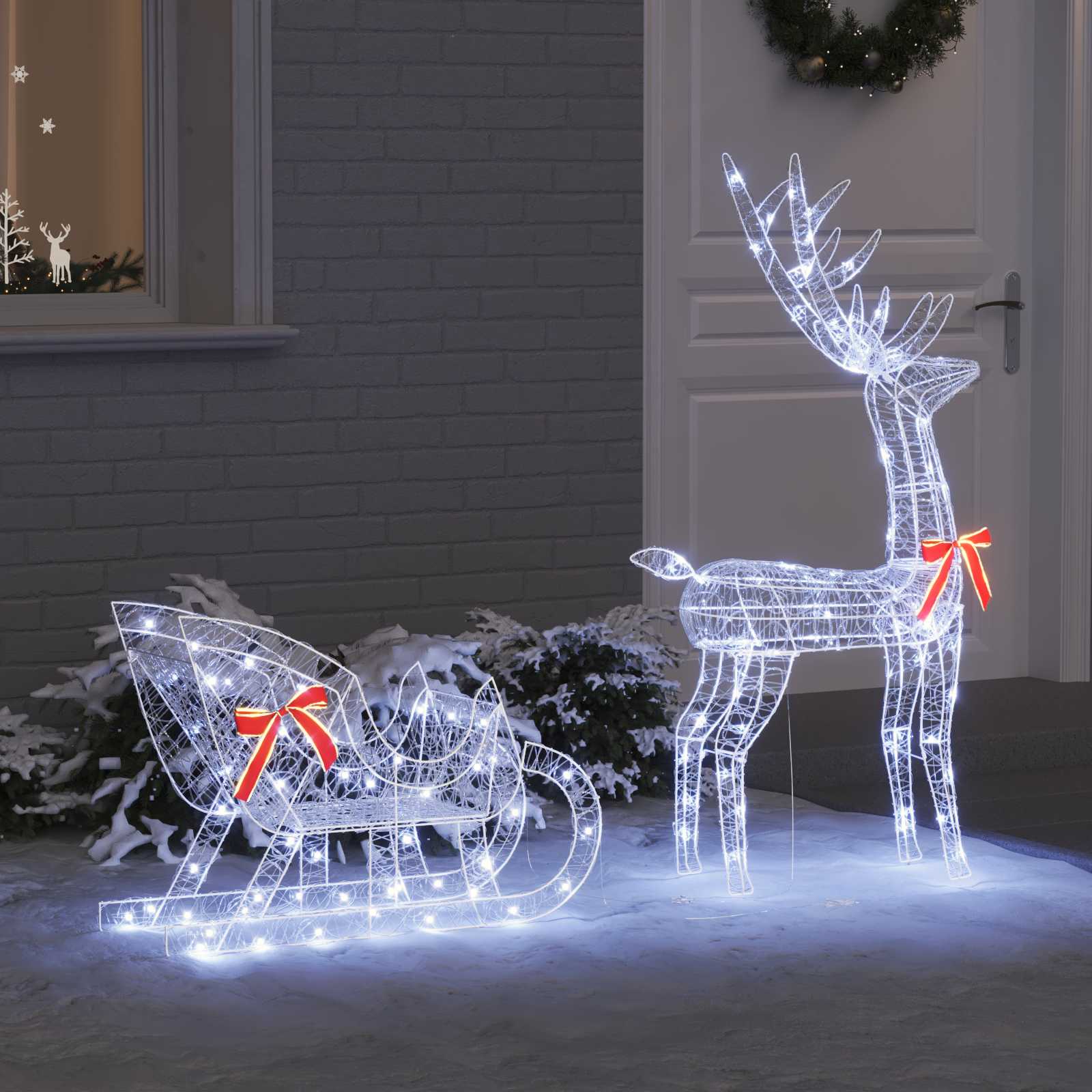 Rentier Zieh Schlitten Kaltweiß 70 x 24 x 128 cm Acryl 200 LEDs