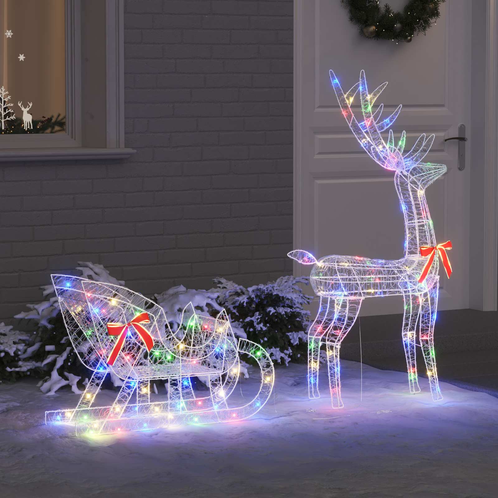 Rentier Zieh Schlitten Bunt 70 x 24 x 128 cm Acryl 200 LEDs