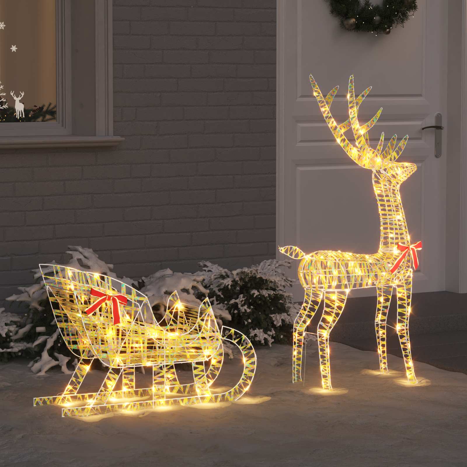 Rentier Zieh Schlitten 200 LEDs Warmweiß 70 x 26 x 129 cm PET