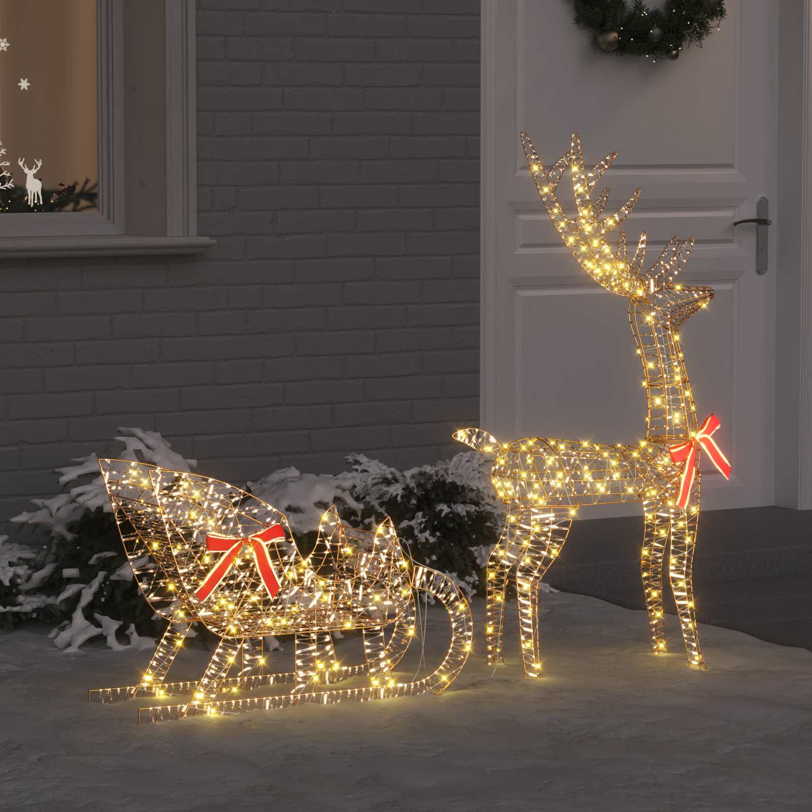 Rentier Zieh Schlitten 200 LEDs Warmweiß 70 x 26 x 129 cm PET