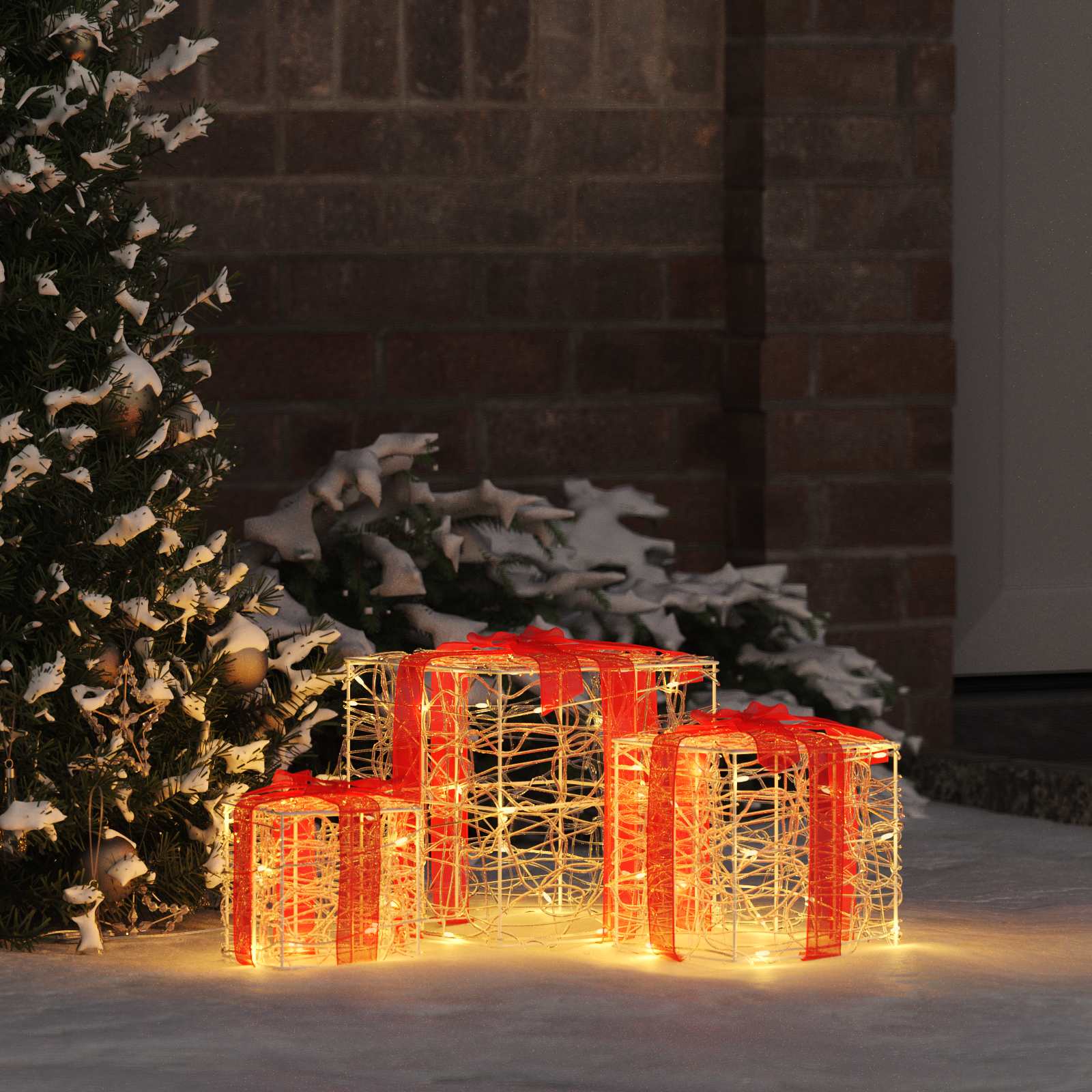 Geschenkbox 3 stk. 60 LEDs Warmweiß 20 x 20 x 20 cm Acryl