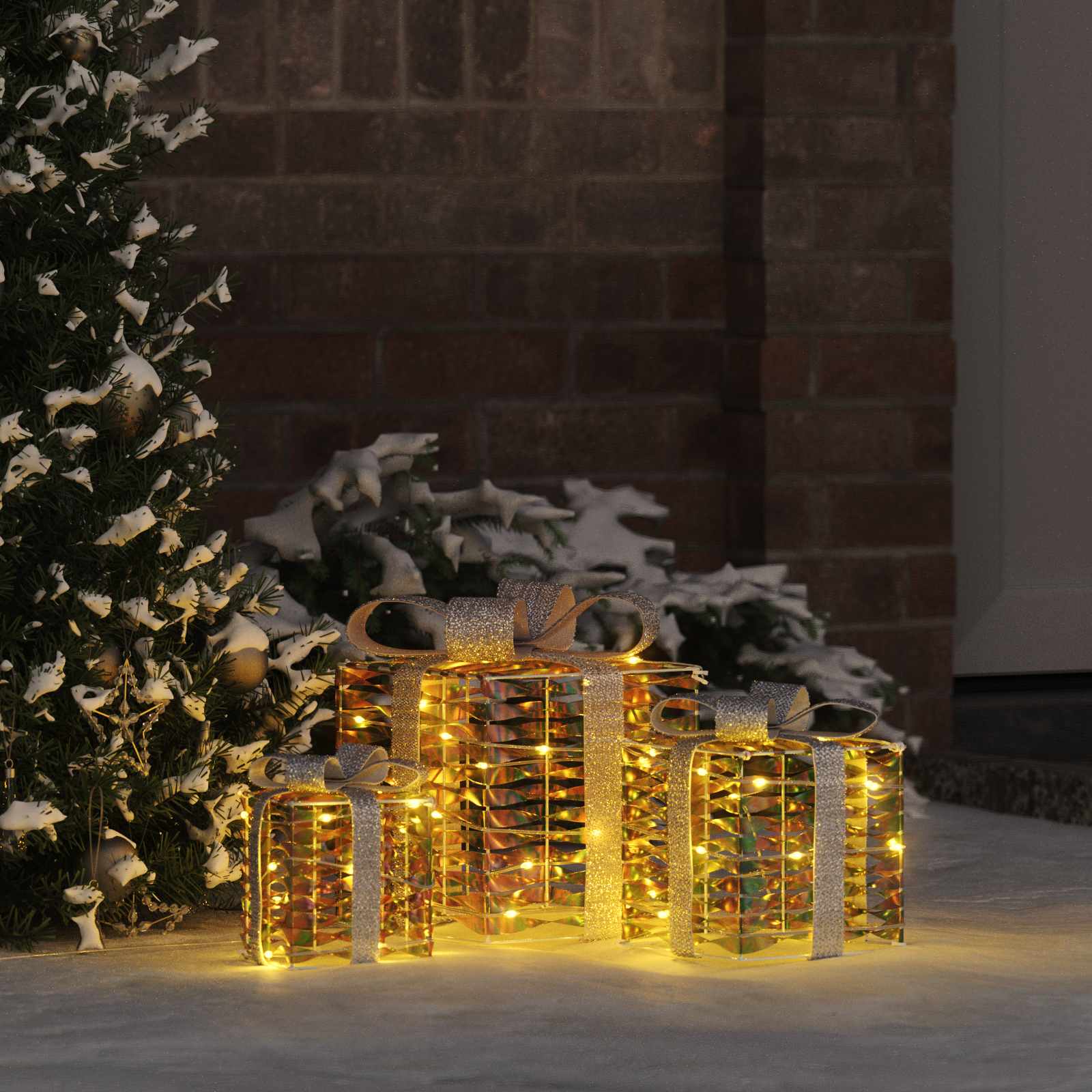 Beleuchtete Weihnachtsgeschenkbox 3 stk. 150 LEDs Warmes Weiß