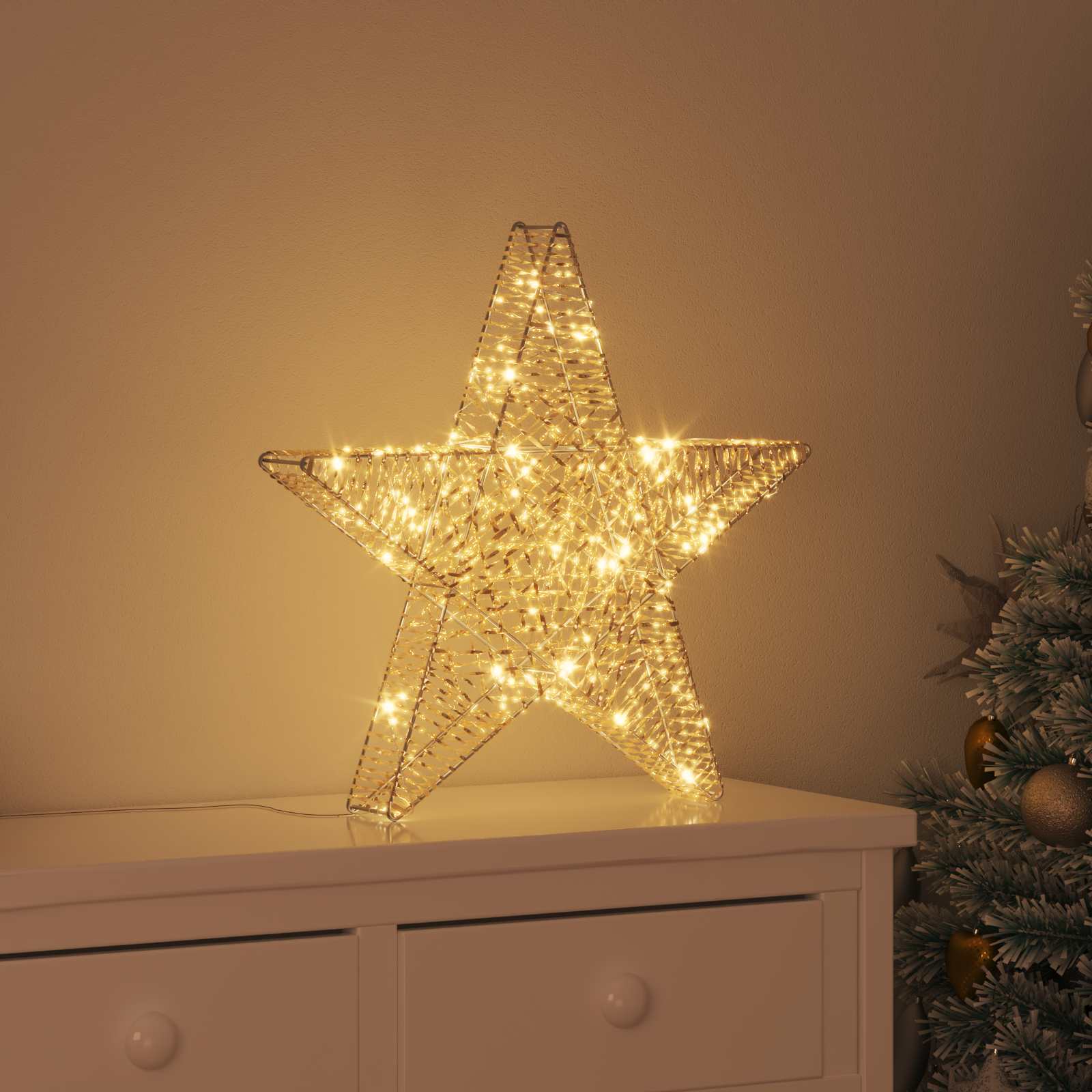 3D Stern 50 LEDs Warmweiß 55 x 52,5 x 9 cm PET