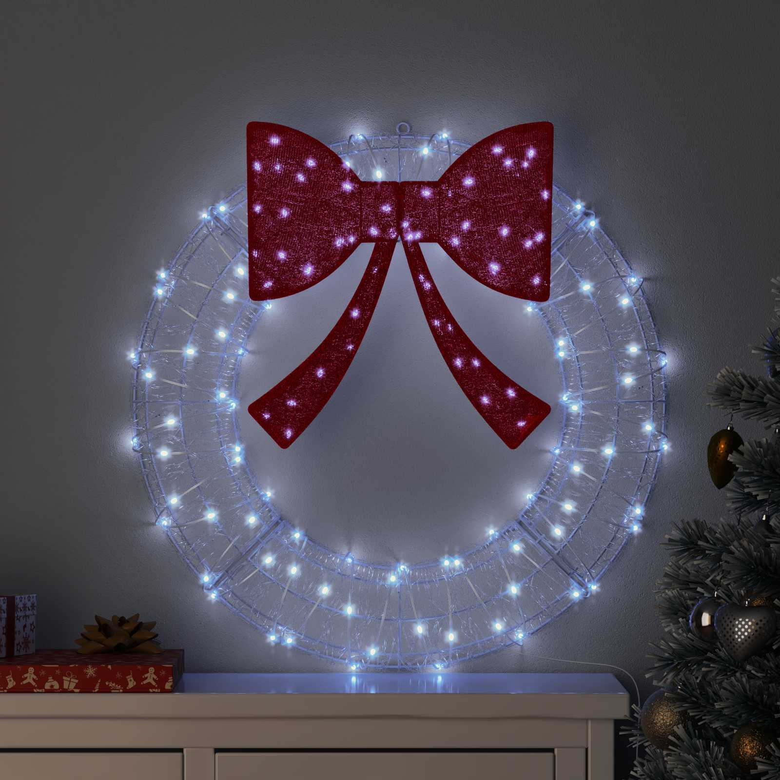 Kranz 60 LEDs Kaltweiß 76 x 76 x 8,5 cm Acryl
