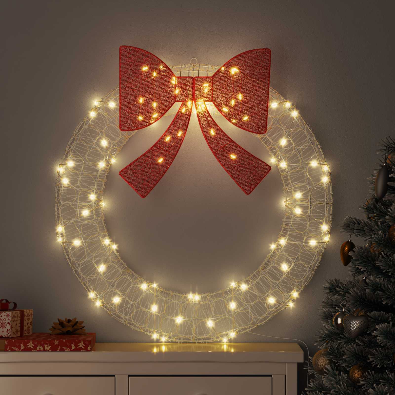 Kranz 80 LEDs Warmweiß 92 x 92 x 9,5 cm Acryl